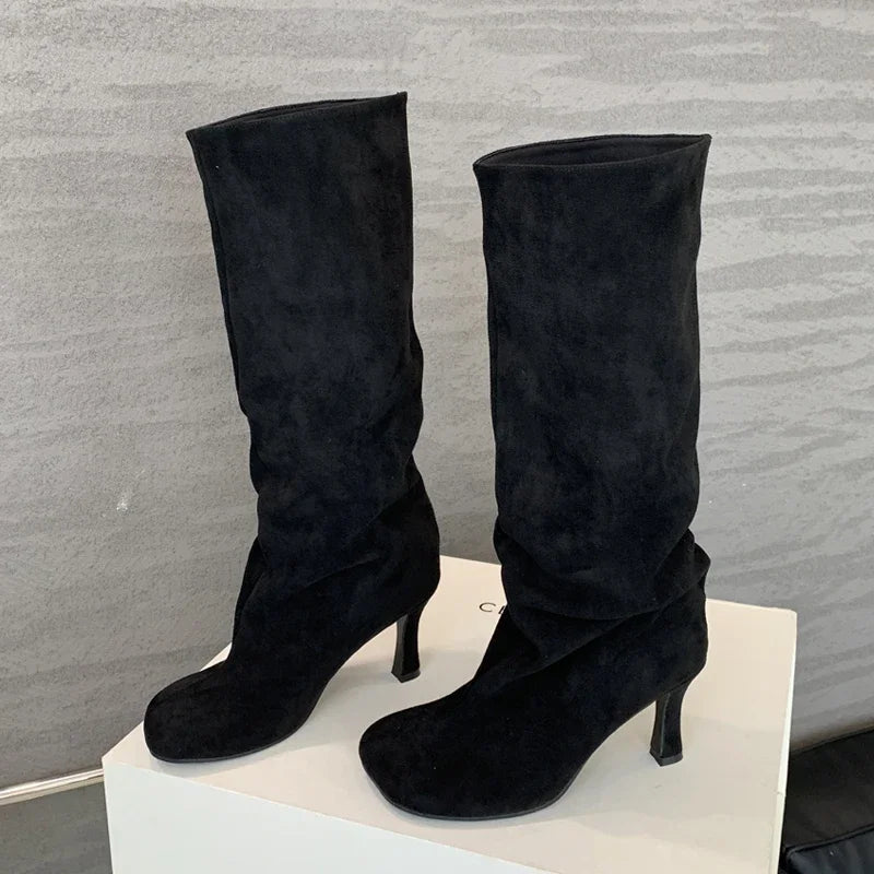 Eilyken Women's Knee High Winter Boots - Round Toe Punk Style Thin High Heel Long Boots for Street Fashion | Perfect for Cold Weather, Night Out & Punk Outfits