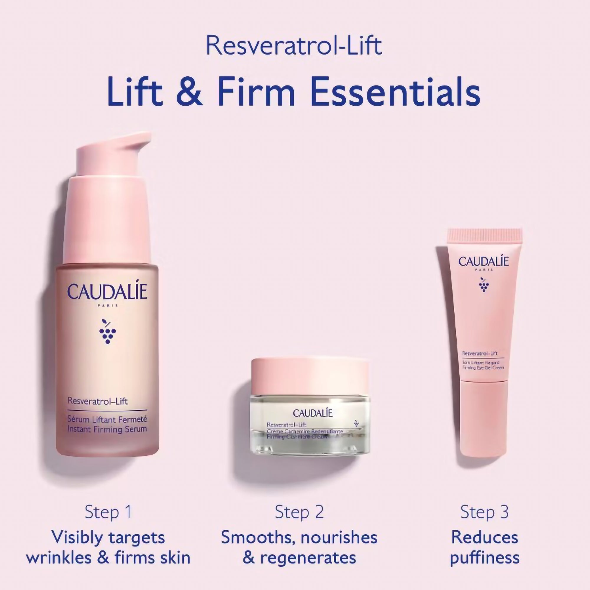 Caudalie Resveratrol Lift & Firm Essentials Set - Anti-Aging Skincare Kit for Face & Neck - Perfect for Daily Hydration & Wrinkle Reduction