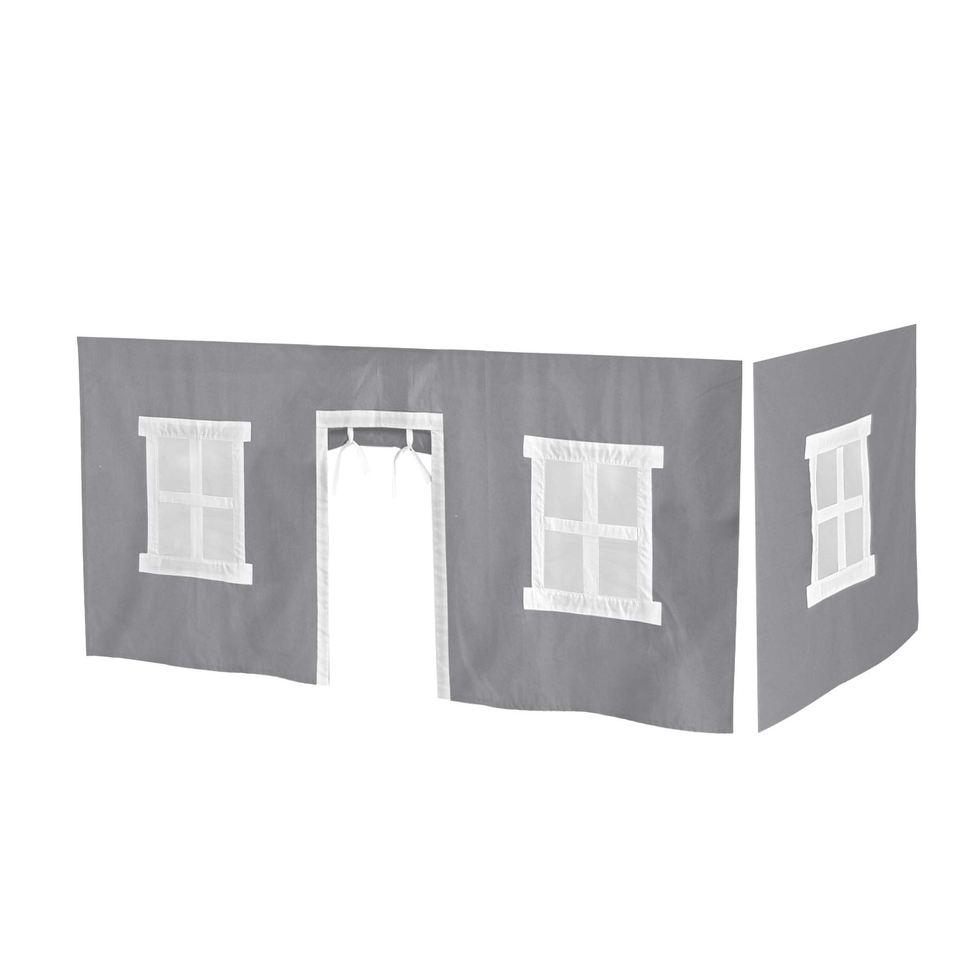 Max & Lily Underbed Curtain for Low Bunk Bed & Loft Bed - Kids Play Tent & Privacy Curtain for Bottom Bunk - 2 Panel Cotton Curtain Set in Grey/White - Perfect for Bedrooms, Playrooms & Sleepovers