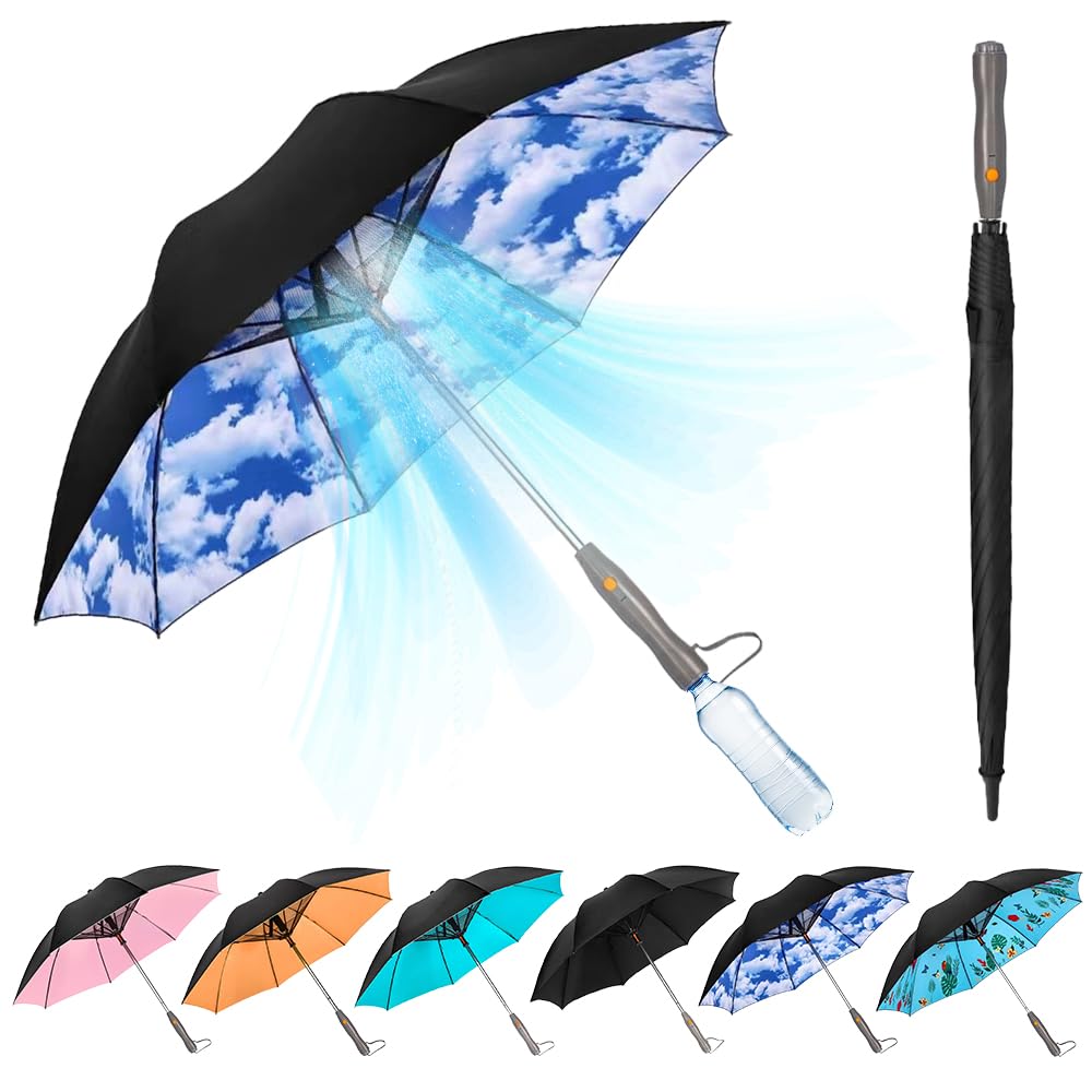 UV Sun Umbrella with Built-in Fan & Mister - 3-in-1 USB Rechargeable Cooling Umbrella for Outdoor Activities - Perfect for Fishing, Golfing, Beach, Travel, and Patio Use