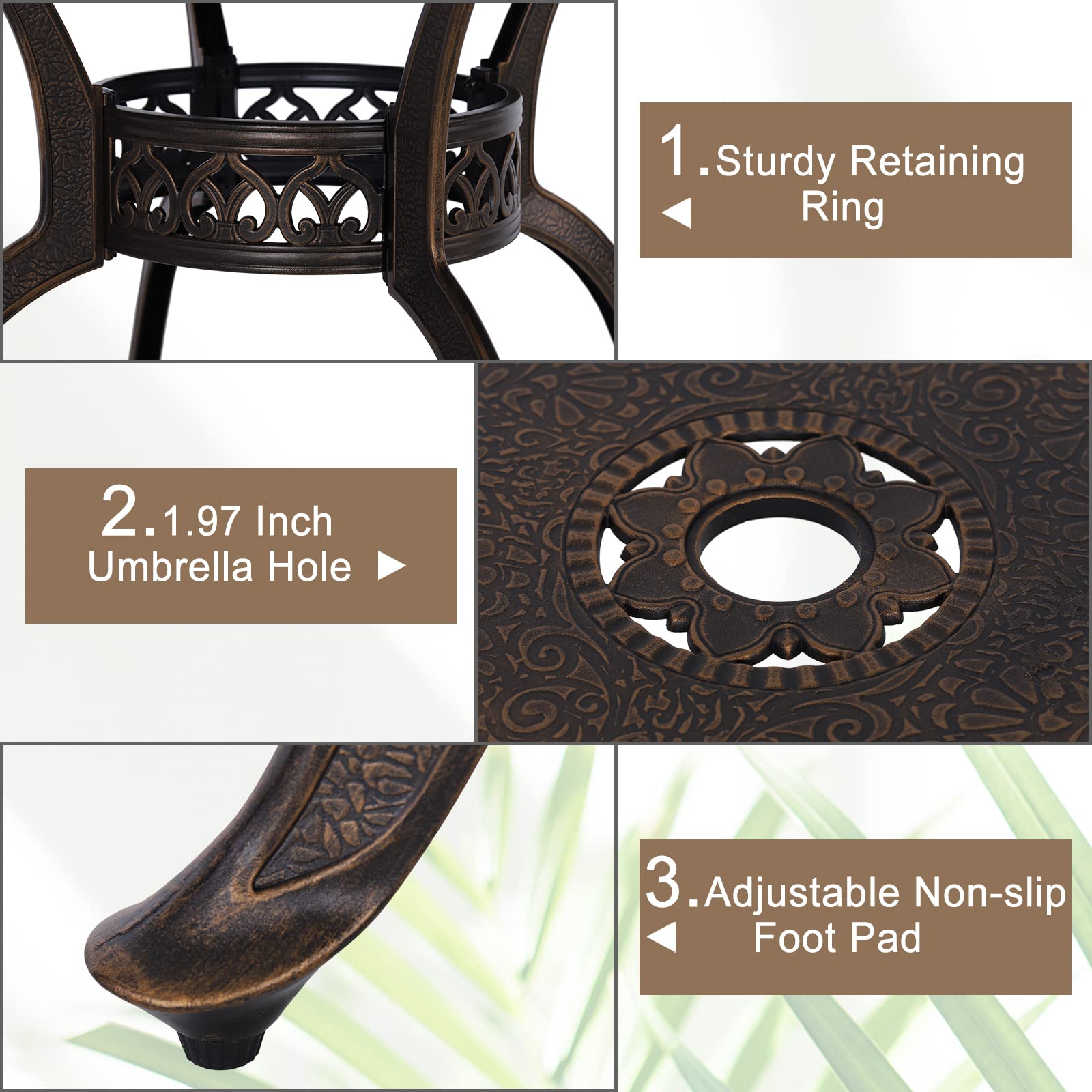 PHI VILLA 5-Piece Outdoor Patio Dining Set - Golden Bronze Cast Aluminum Round Table with 4 Chairs for Backyard, Garden & Poolside | Durable Weather-Resistant Furniture for Entertaining & Relaxation