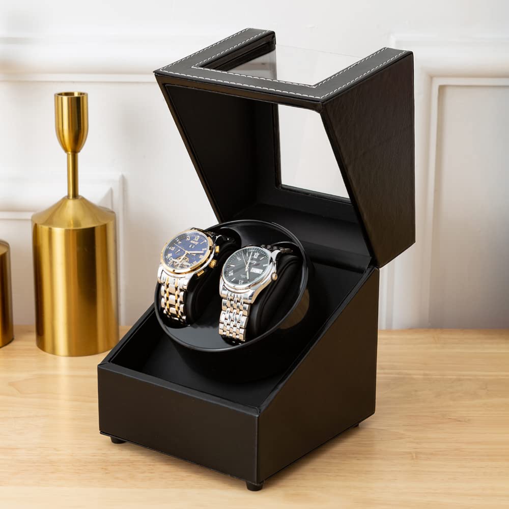 Premium Automatic Watch Winder Box with Quiet Japanese Mabuchi Motor - Dual Watch Winder for Men & Women - Perfect for Rolex, Omega & Luxury Watch Storage (Home/Office/Travel Use)