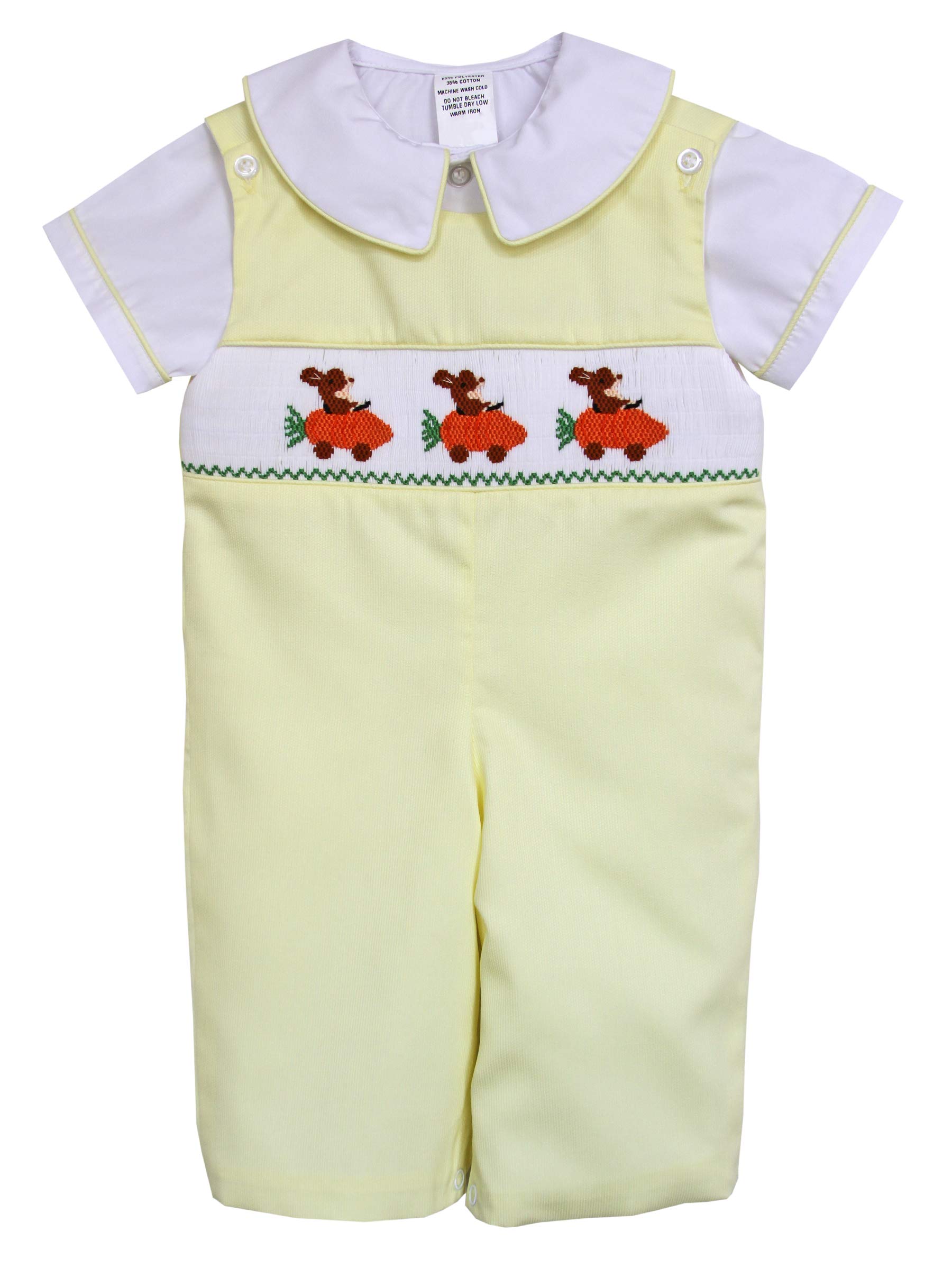 Yellow Hand-Smocked Boys' Easter Bunny Shortall Outfit - Cute Spring & Easter Outfit for Toddlers, Photo Shoots & Holiday Celebrations