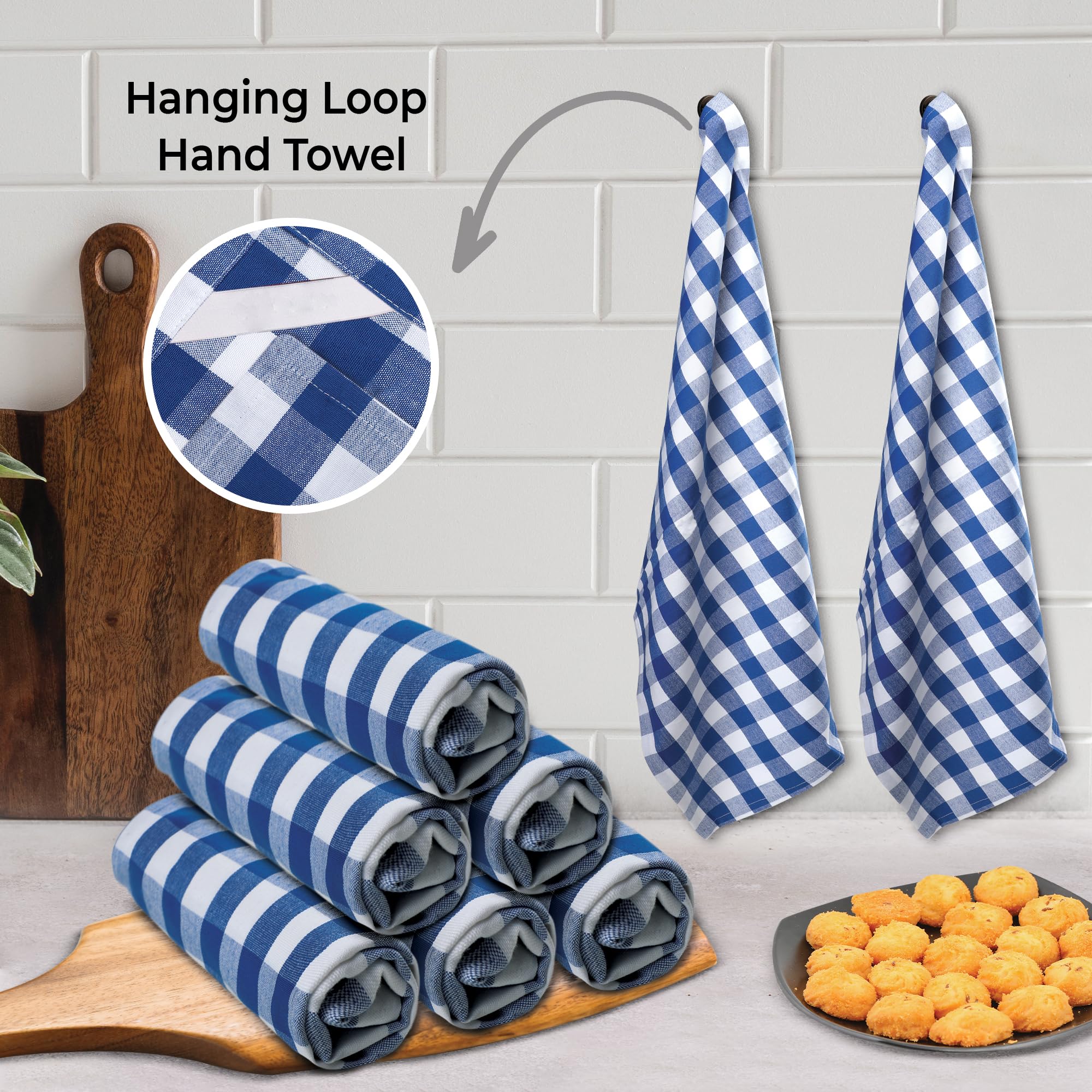 Urban Villa 6-Pack Blue/White Buffalo Check Kitchen Towels - 20x30 Inches, 100% Cotton, Highly Absorbent & Ultra Soft with Mitered Corners - Perfect for Cooking, Baking, Dish Drying & Home Decor