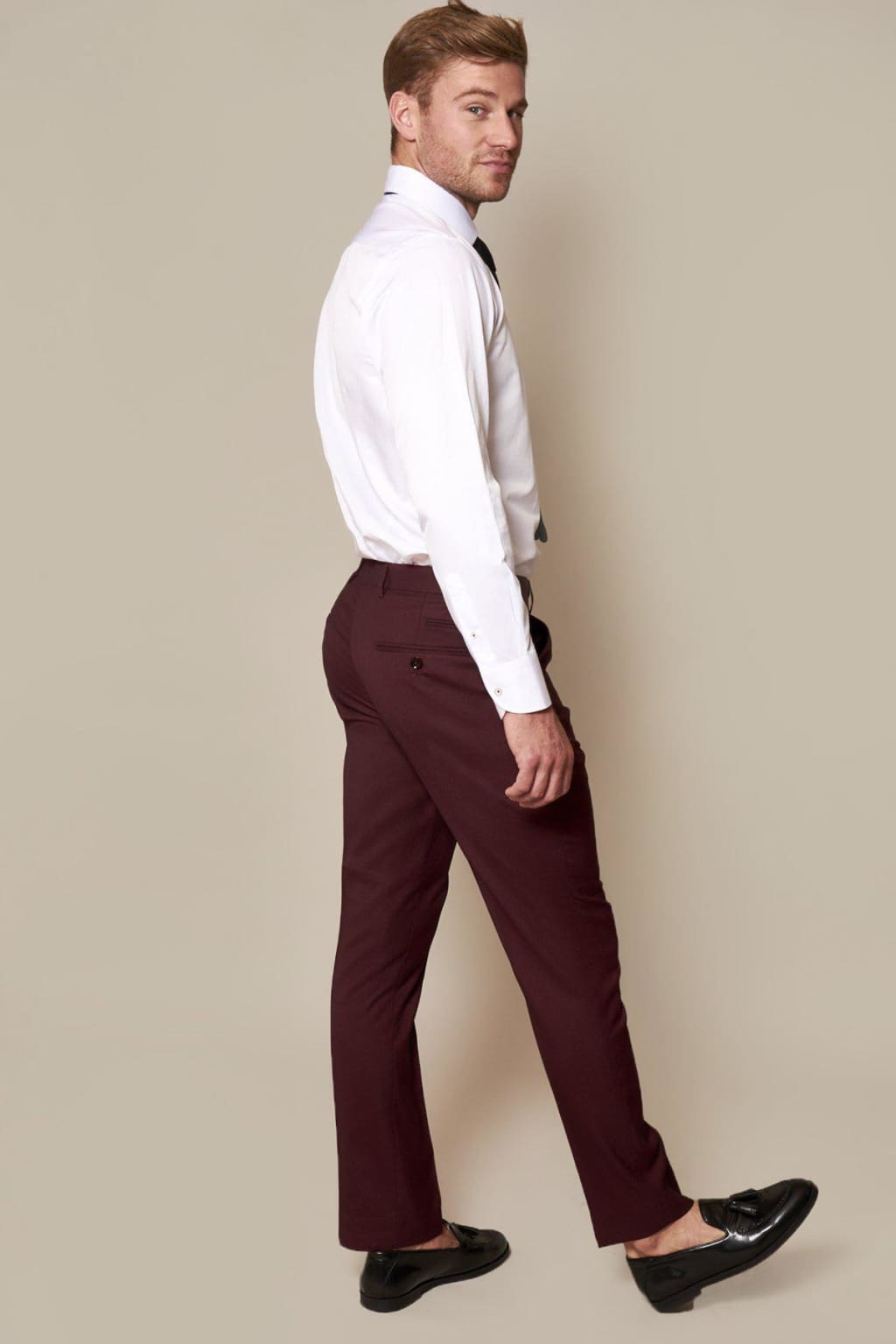 Marc Darcy Danny Wine Tailored Trousers for Men - Slim Fit Dress Pants for Business & Formal Occasions - Office Wear & Wedding Attire