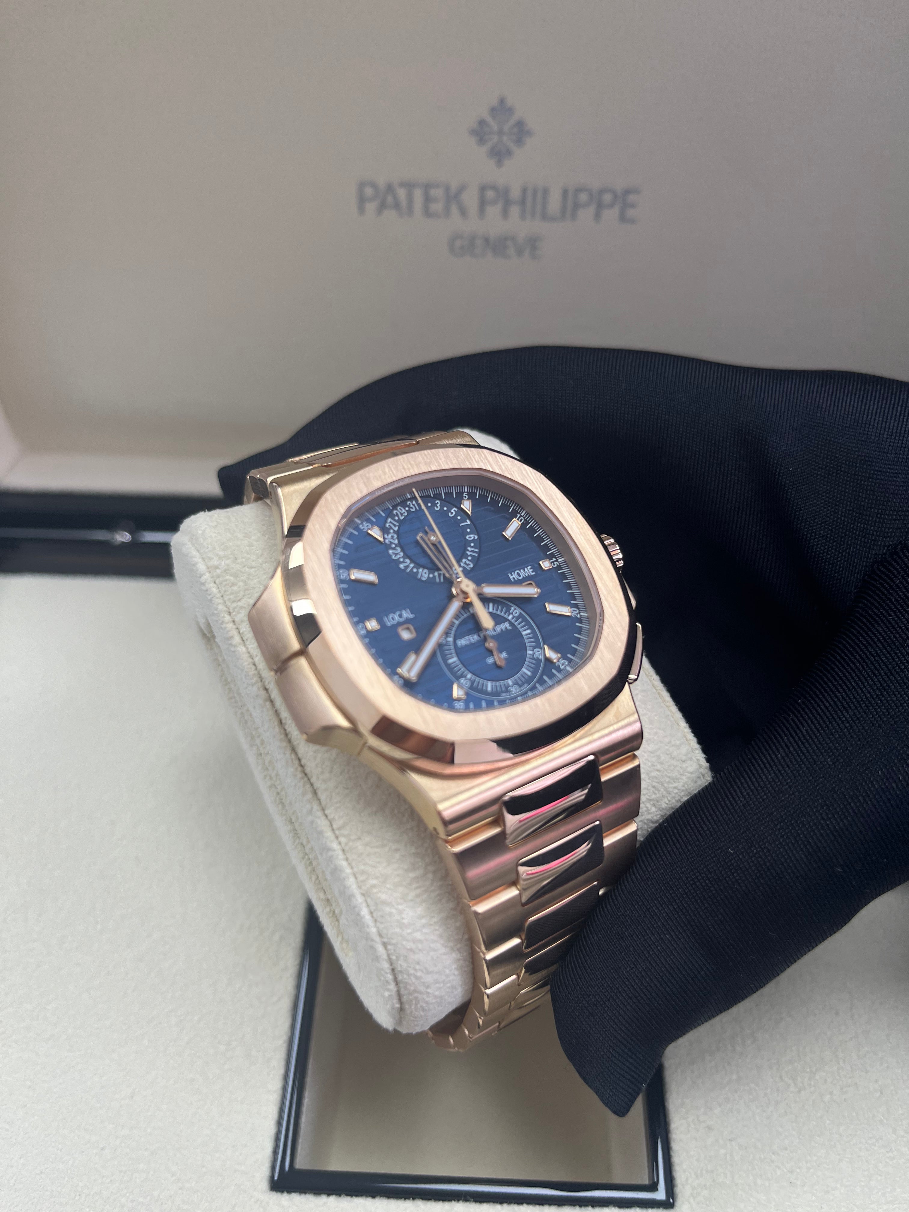 Patek Philippe Nautilus 5990/1R 001 Rose Gold Travel Time Chronograph Watch - Luxury Men's Automatic Timepiece for Business Travel & Formal Occasions