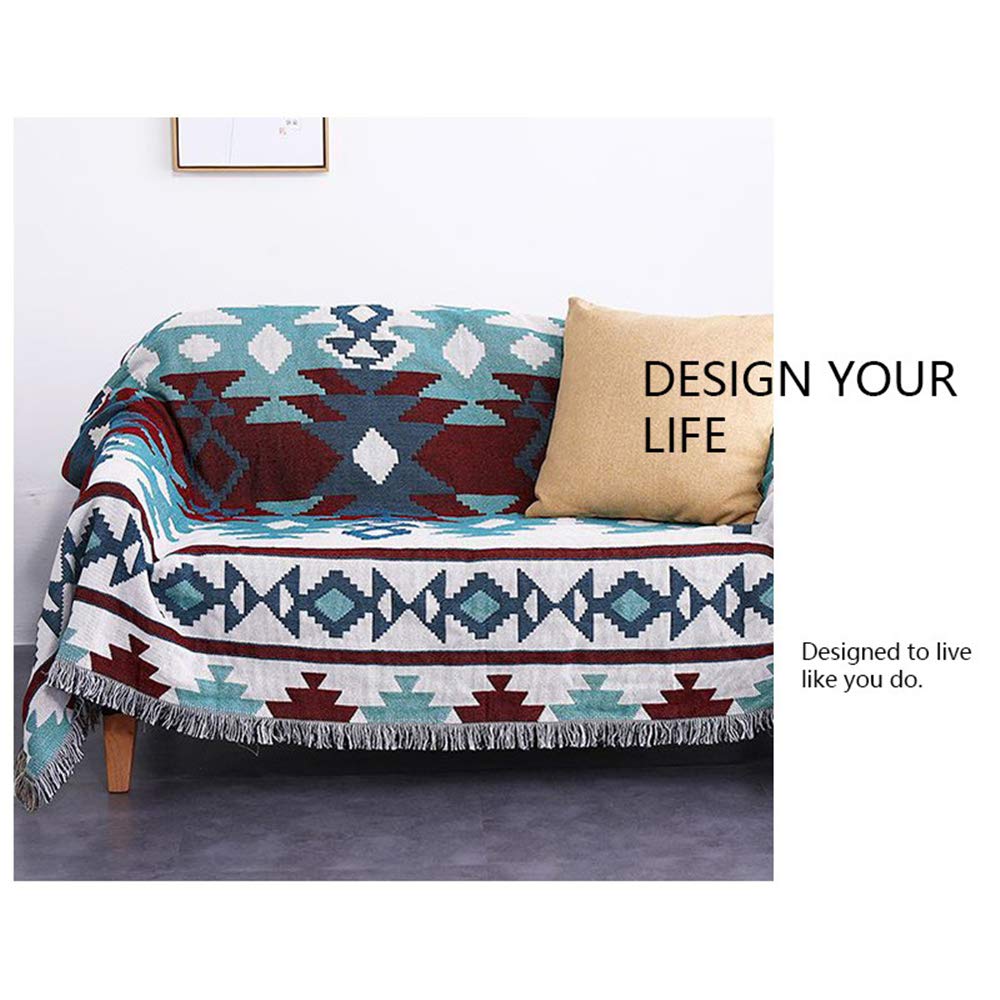 Boho Blanket - Soft Knit Sofa Cover with Tassels, Dustproof Fabric Throw Blanket (160x260cm) for Living Room, Bed, Couch & Outdoor Use