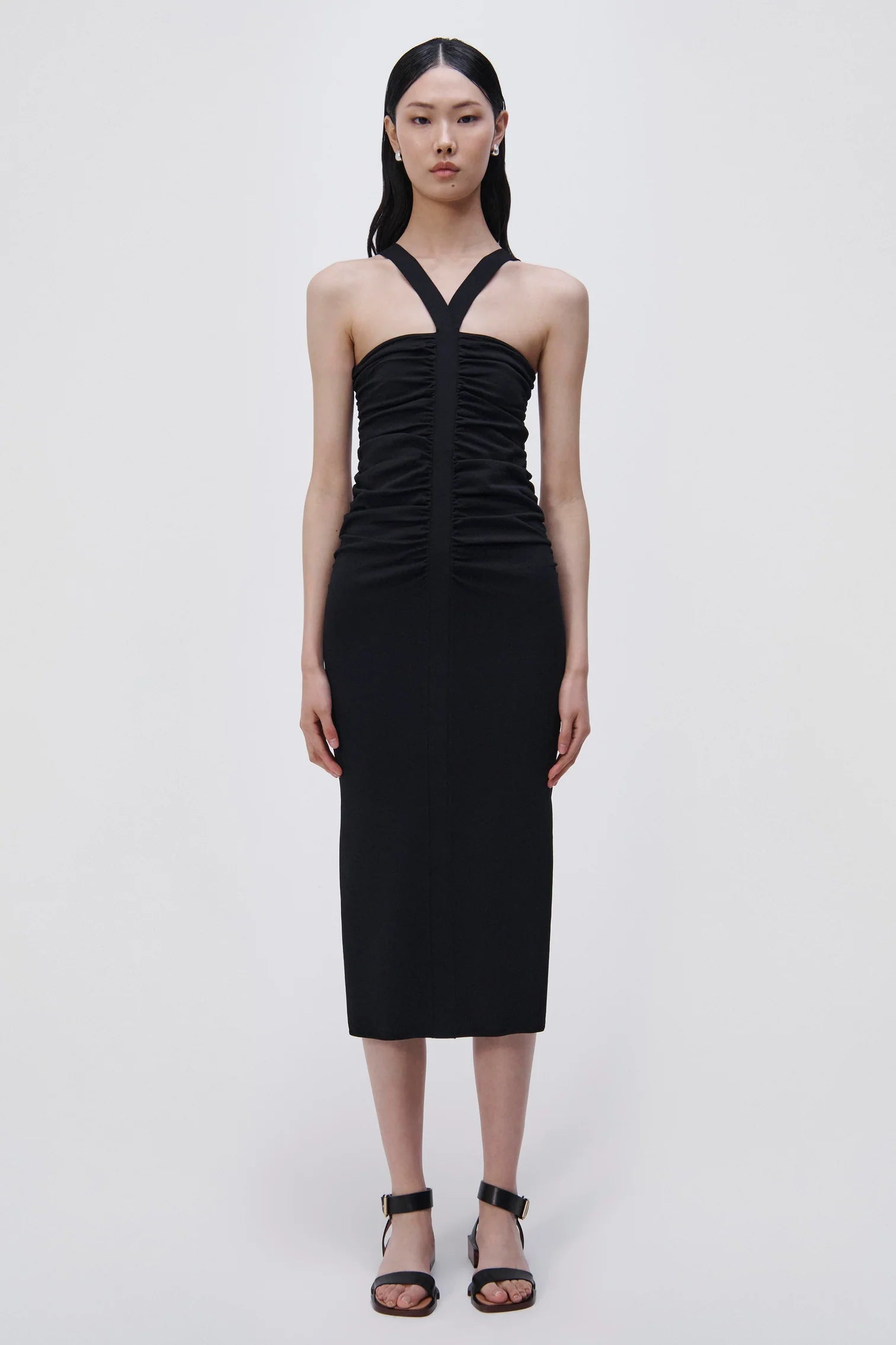 Darya Compact Rib Midi Dress for Women - Slim Fit Stretchy Bodycon Dress in Black | Perfect for Office, Date Night & Casual Outings
