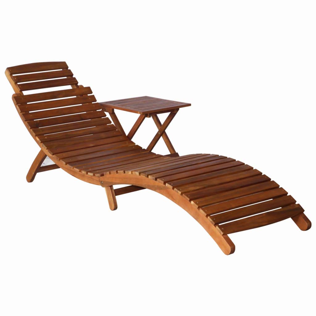 Premium Outdoor Chaise Lounge - All-Weather Sunbathing Chair for Patio, Backyard & Poolside | Solid Acacia Wood Sun Lounger with Side Table (Brown) | Perfect for Relaxing, Tanning & Outdoor Entertaining