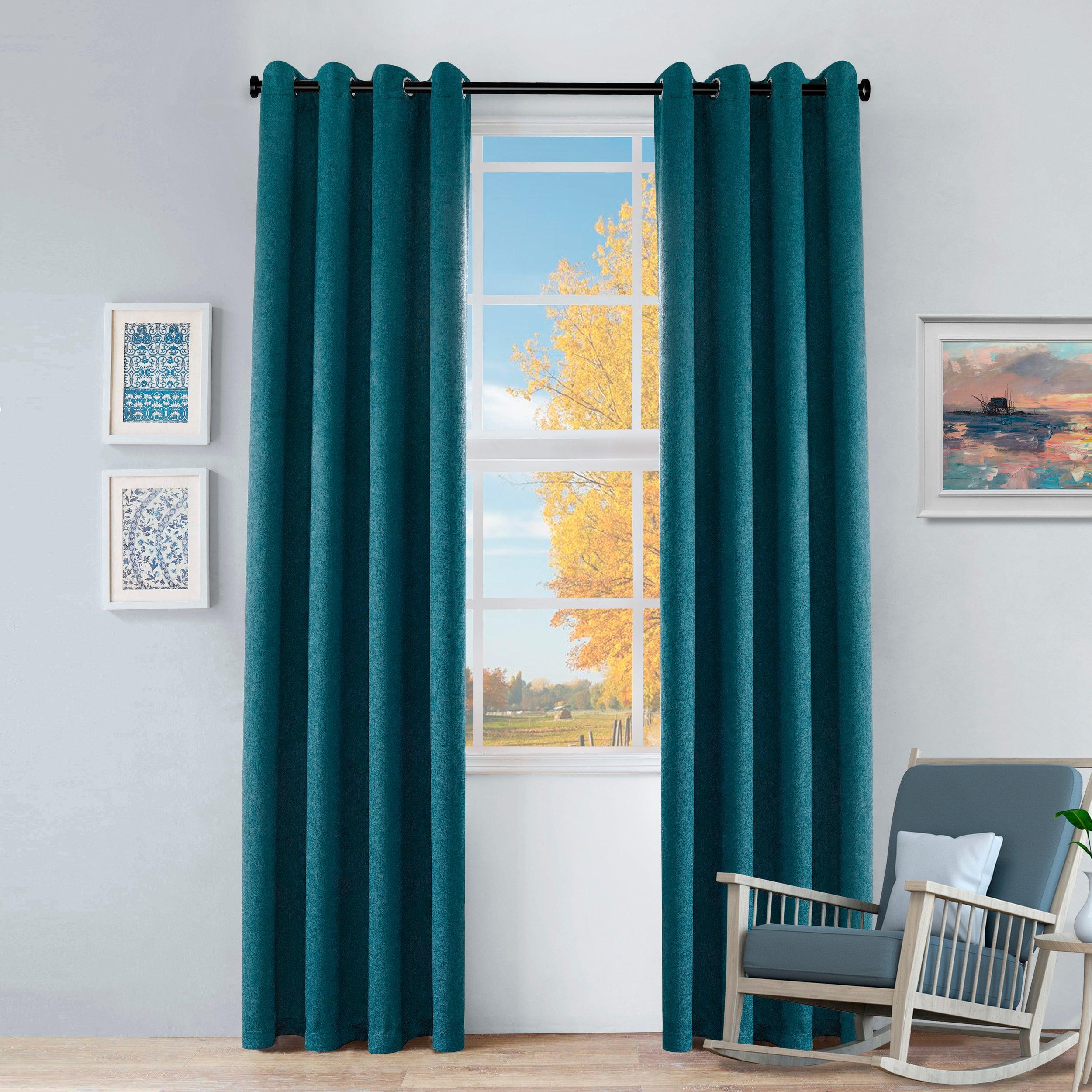 Blackout Thermal Insulated Grommet Curtain Panels Set - Solid Textured Fabric for Bedroom & Living Room - Noise Reducing & Light Blocking for Better Sleep & Privacy