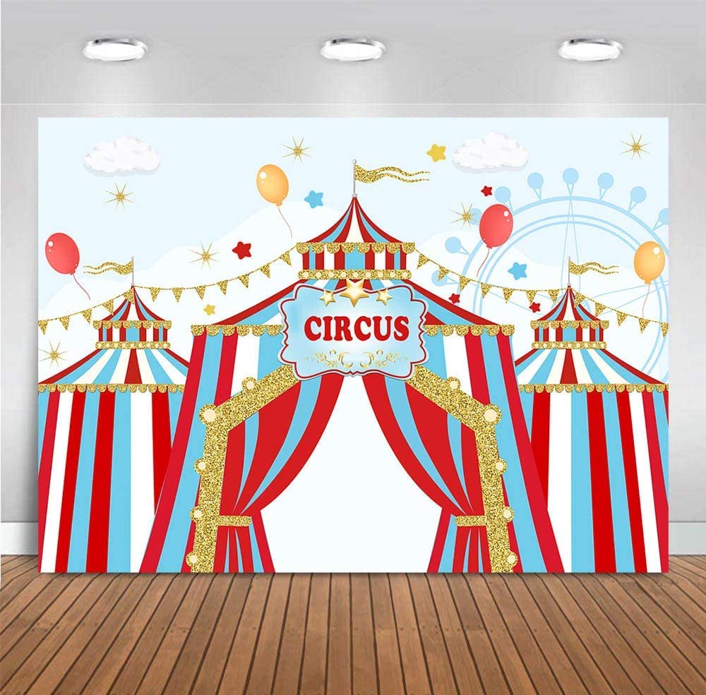 7x5ft Red Circus Photography Backdrop - Carnival Carousel Big Top Tent Background for Baby Shower, Kids Birthday Party, Dessert Table & Photobooth Props | Perfect for Themed Events, Candy Buffets and Cake Decorations