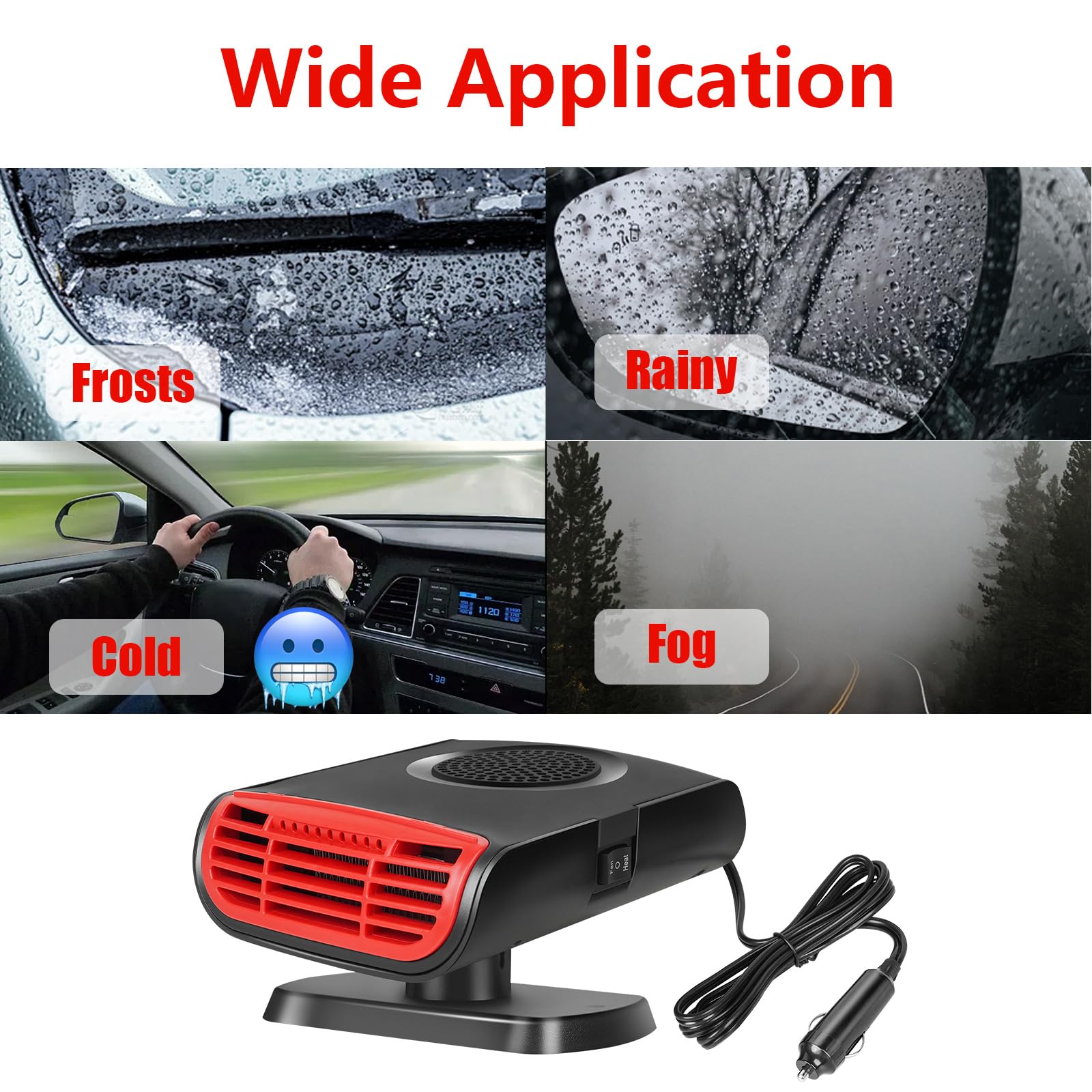 12V 150W Portable Car Heater & Defroster - Dual Function Auto Heater Fan with Cigarette Lighter Plug, 360° Rotation for Quick Defrosting & Defogging | Perfect for Winter Driving, Camping & Emergency Car Heating