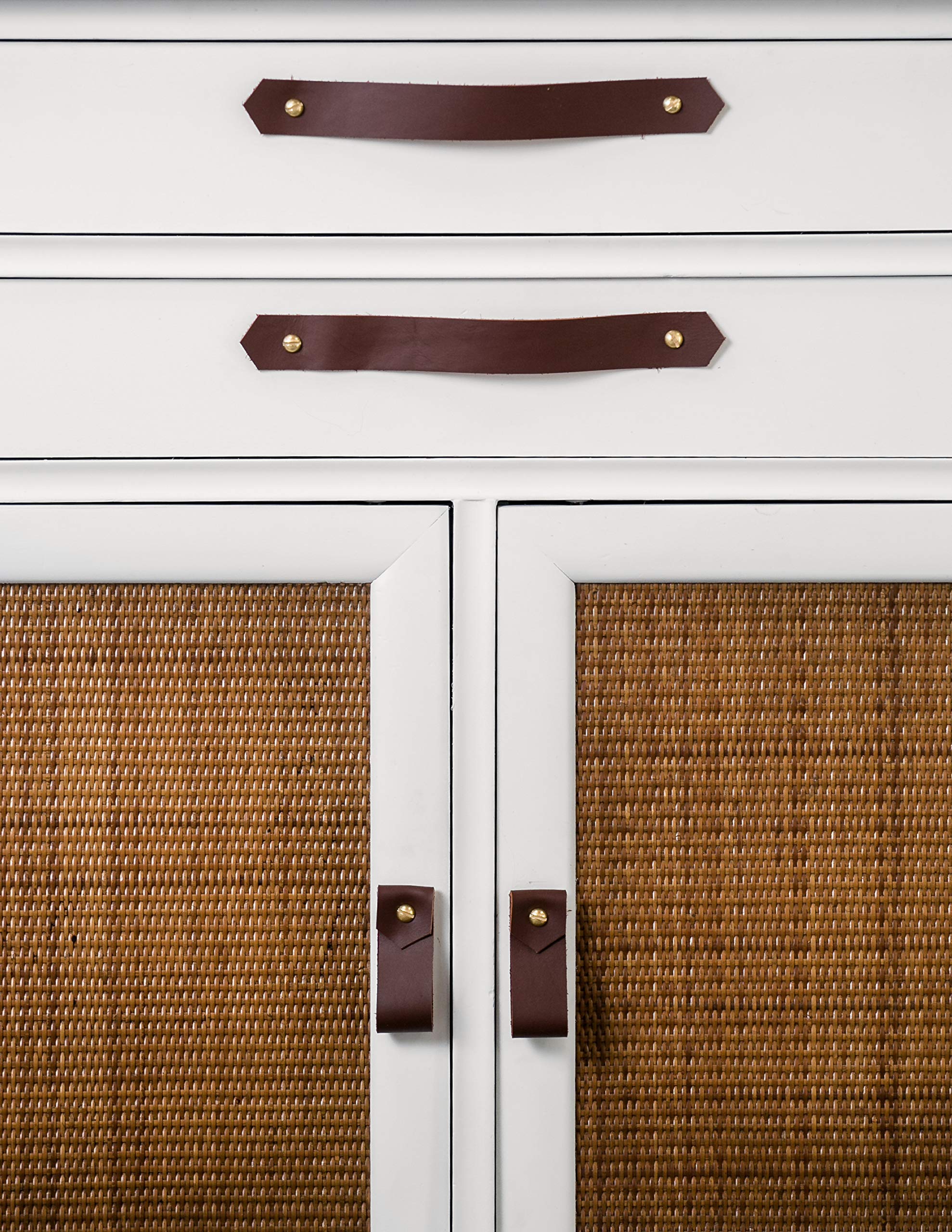 KEYAIIRA - Modern Leather and Brass Drawer Handles - Minimalist Cabinet Knobs for Kitchen, Dresser & Farmhouse Furniture - Scandinavian Style Hardware for Home Decor & DIY Projects