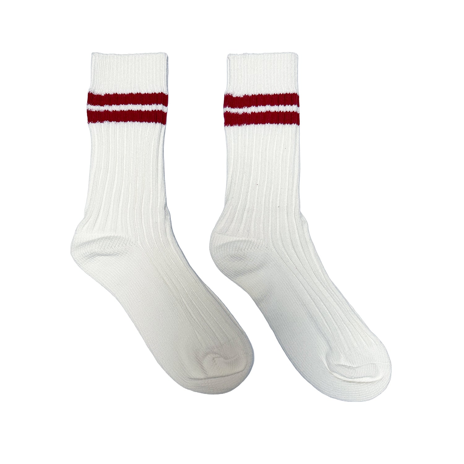 FLOOF Ribbed Tube Socks for Women & Men - Soft Cotton Crew Length Socks in White/Red - Perfect for Casual Wear, Sports & Everyday Comfort