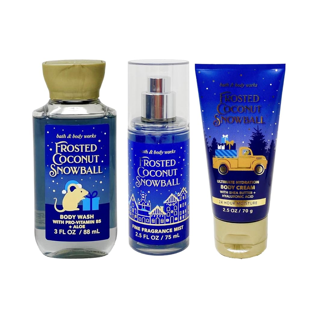 Frosted Coconut Snowball Mini Bath & Body Gift Set - Fine Fragrance Mist, Body Cream & Shower Gel in Holiday Gift Box | Perfect for Christmas Gifts, Self-Care & Winter Pampering