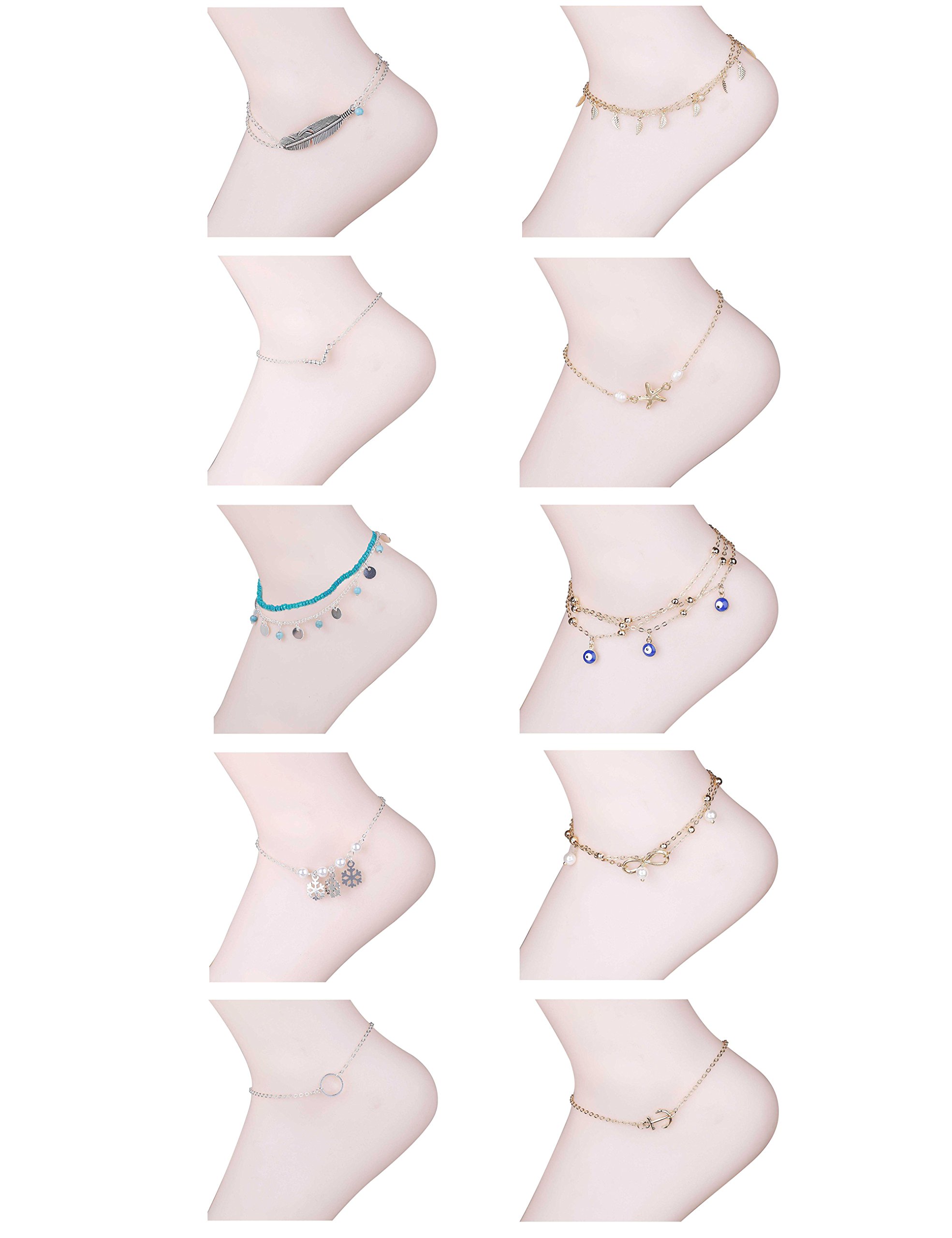FINREZIO 9Pcs Adjustable Anklets for Women - Stylish Ankle Bracelets & Foot Jewelry Set for Girls - Perfect for Beach, Summer & Boho Fashion Accessories