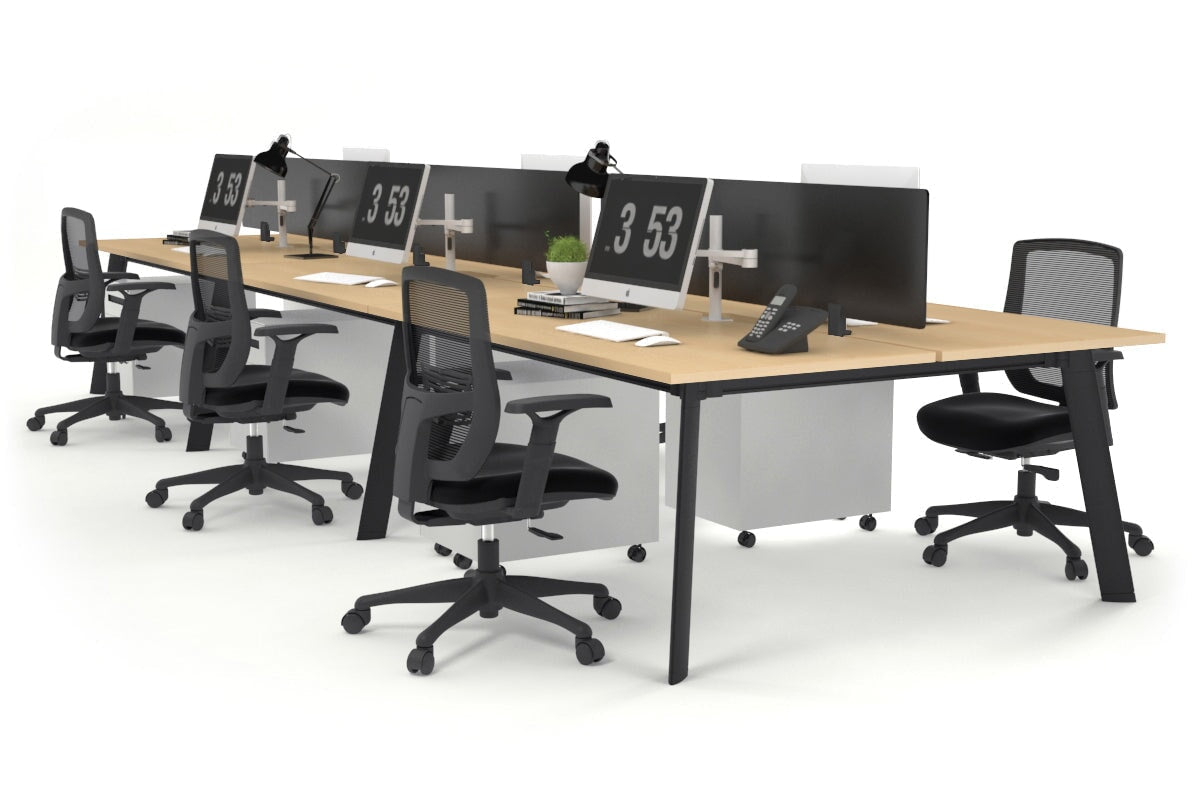 6-Person Black Frame Workstation with Cable Management - 1800L x 800W Office Desk for Team Collaboration & Open Workspaces