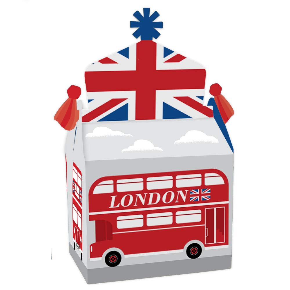 Big Dot of Happiness Cheerio, London - British Themed Party Favor Treat Boxes - Set of 12 Goodie Gable Boxes for UK Tea Parties, Bridal Showers & London-Themed Events