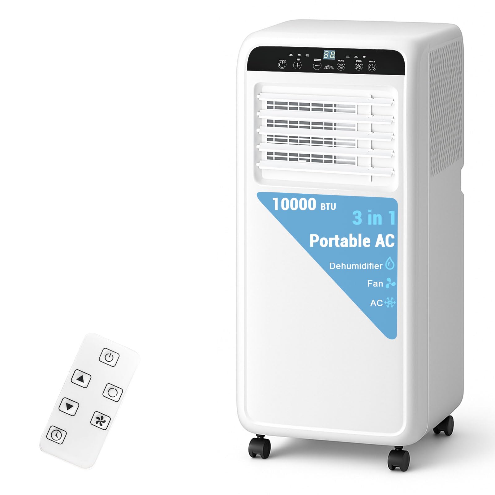 10,000 BTU Portable Air Conditioner - 3-in-1 Cooling Unit with Built-in AC, Dehumidifier & Fan | Covers Up to 500 Sq.Ft | Remote Control & 24-Hour Timer | Perfect for Bedrooms, Apartments & Small Offices | Stay Cool All Summer Long