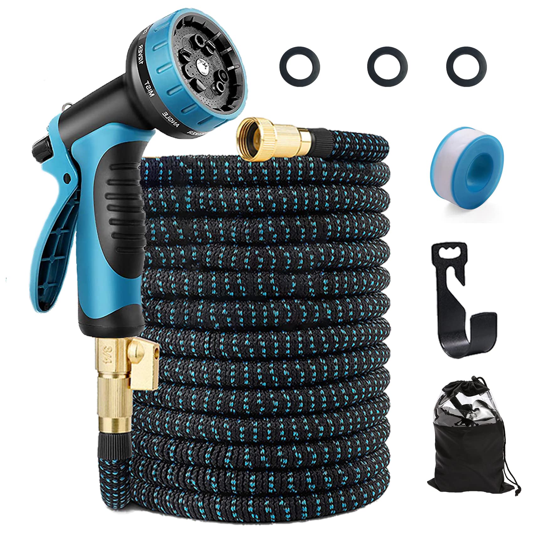 50ft Expandable Garden Hose with 10 Function Spray Nozzle - Flexible, Leakproof Water Hose for Lawn, Yard, Car Washing, Pet Bathing & Plant Watering | Outdoor Gardening & Cleaning Tool