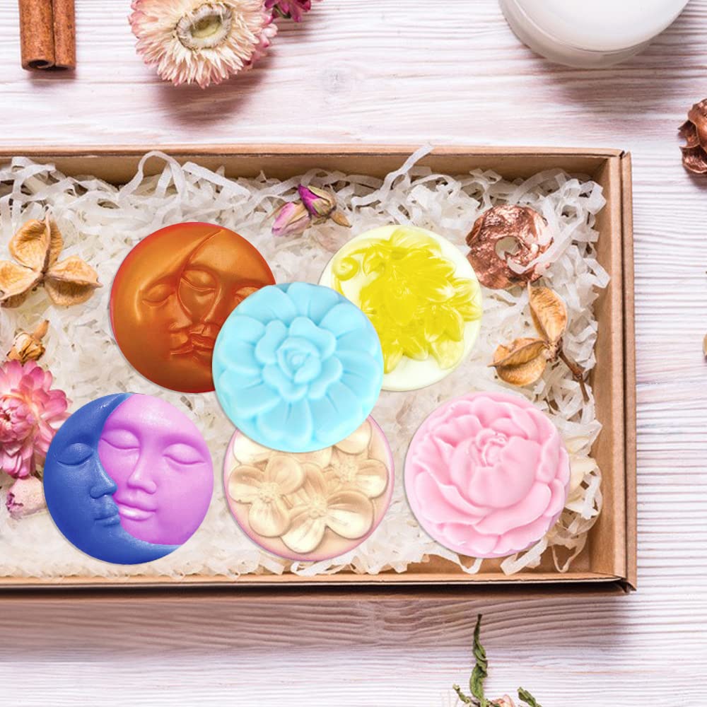 2 PCS SENHAI Silicone Soap Molds Set - 4 Cavity Sun & Moon Face Molds & 4 Cavity Flower Shapes Molds for DIY Soap Making, Homemade Lotion Bars, Cake Decorating, Chocolate & Pudding - Perfect for Crafting, Gifts & Home Baking