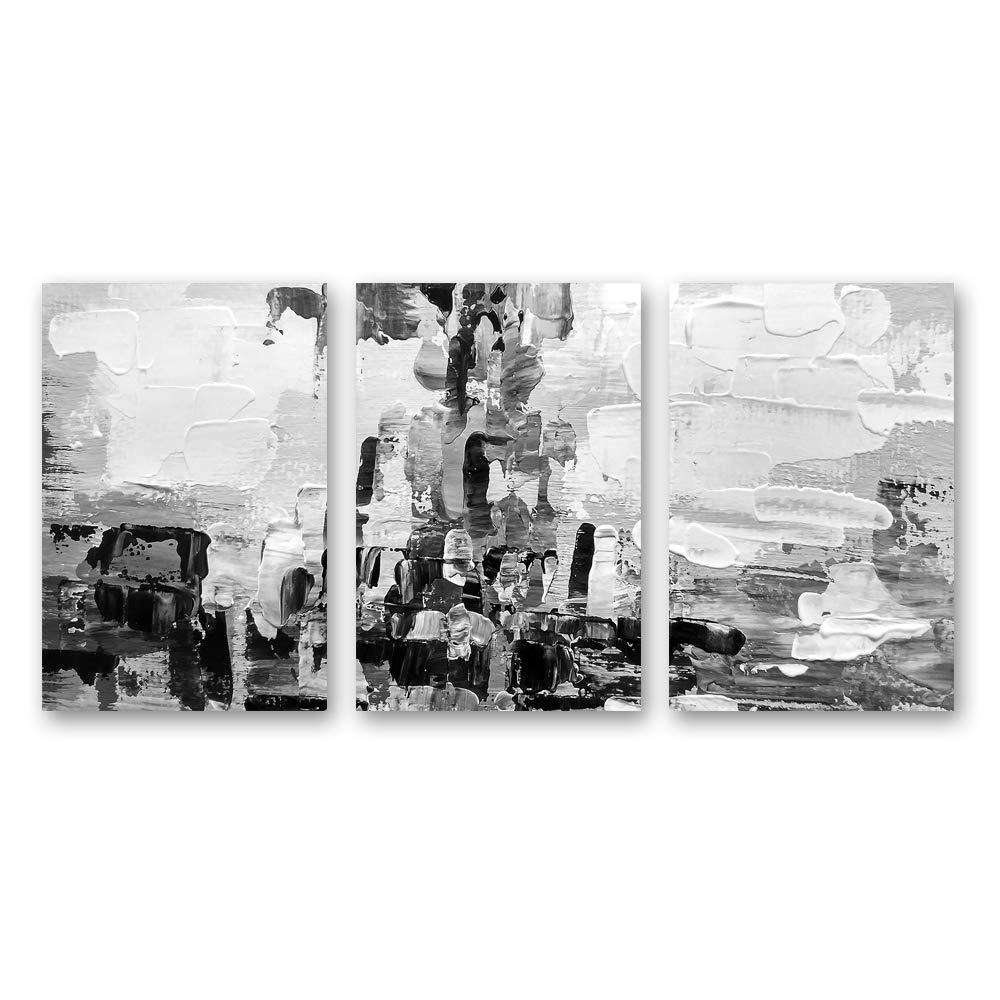 Black and White Abstract Canvas Wall Art - 3 Panel Modern Painting Set (24