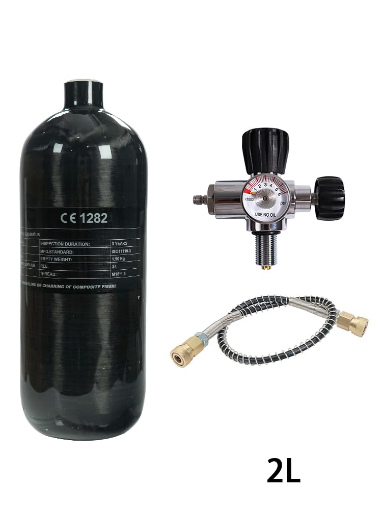 **TUXING 4500psi Carbon Fiber Air Tank 2L (Empty) & PCP Paintball Filling Station with Pressure Gauge Valve – Scuba Diving, PCP Airgun, Paintball Refill Tank with Regulator Gauge for Outdoor Sports & Hunting**