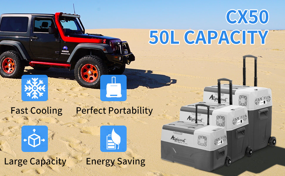 Alpicool CX50 12V Portable Car Refrigerator Freezer - 18 Quart Compact Fridge for Road Trips, Camping & Tailgating - Dual Zone Cooling & DC/AC Power
