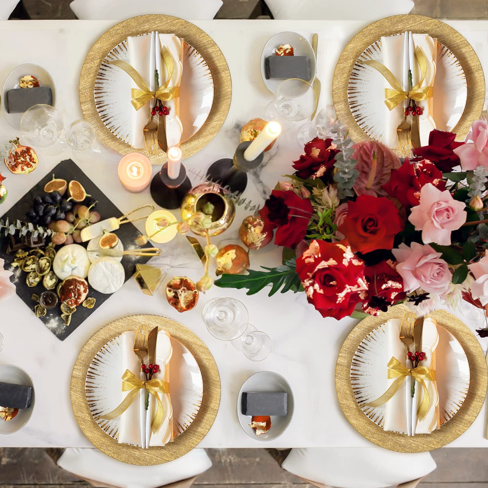 12 Pack Gold Charger Plates - 13 Inch Round Plastic Dinner Plates with Shiny Foil Finish for Wedding, Easter Party & Holiday Table Decor - Elegant Serving Trays for Formal Dining & Special Occasions