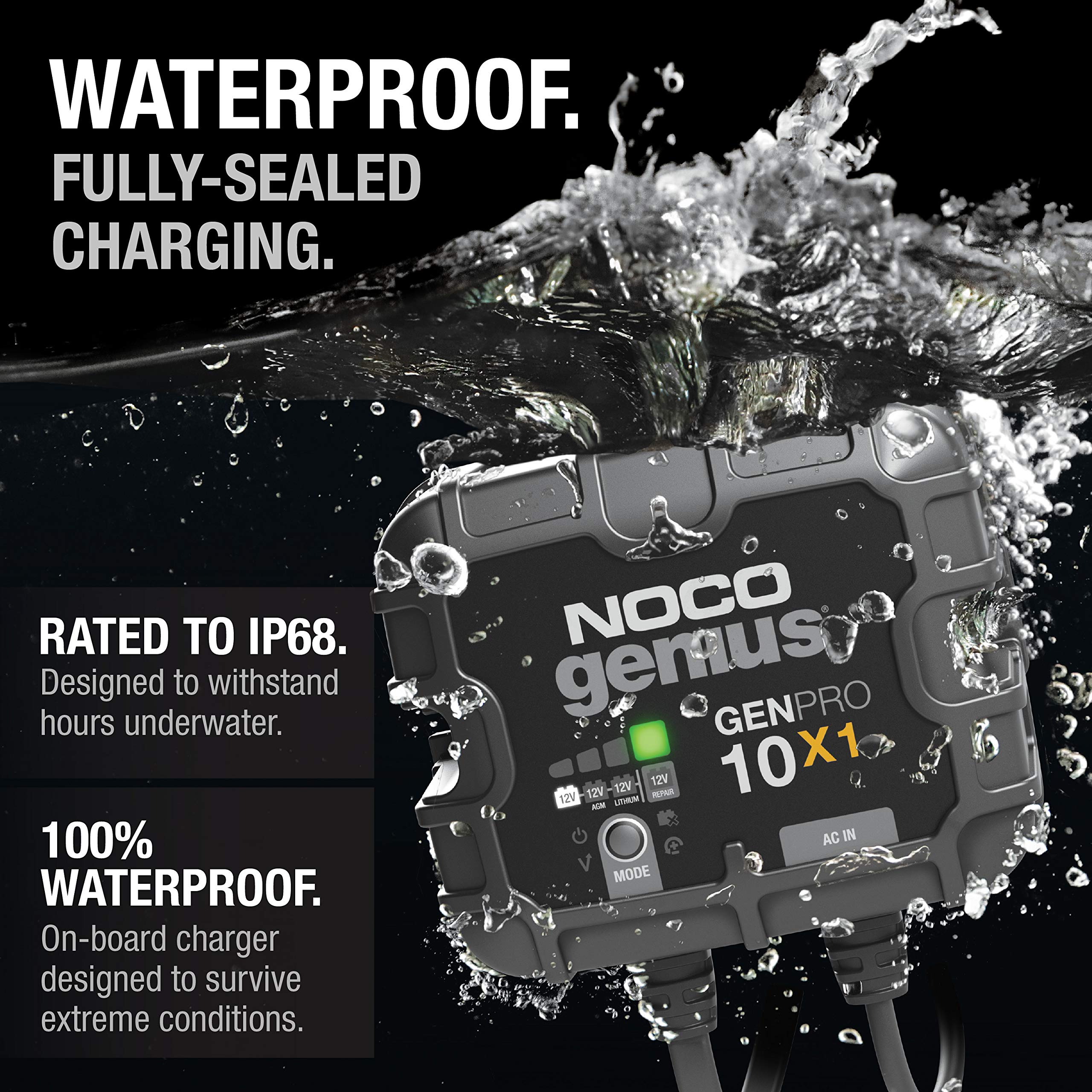 NOCO Genius GENPRO10X1 10A Smart Marine Battery Charger - 12V Waterproof Onboard Boat Charger, Battery Maintainer & Desulfator for AGM, Lithium (LiFePO4), Deep-Cycle Batteries - Perfect for Boats, RVs & Marine Applications