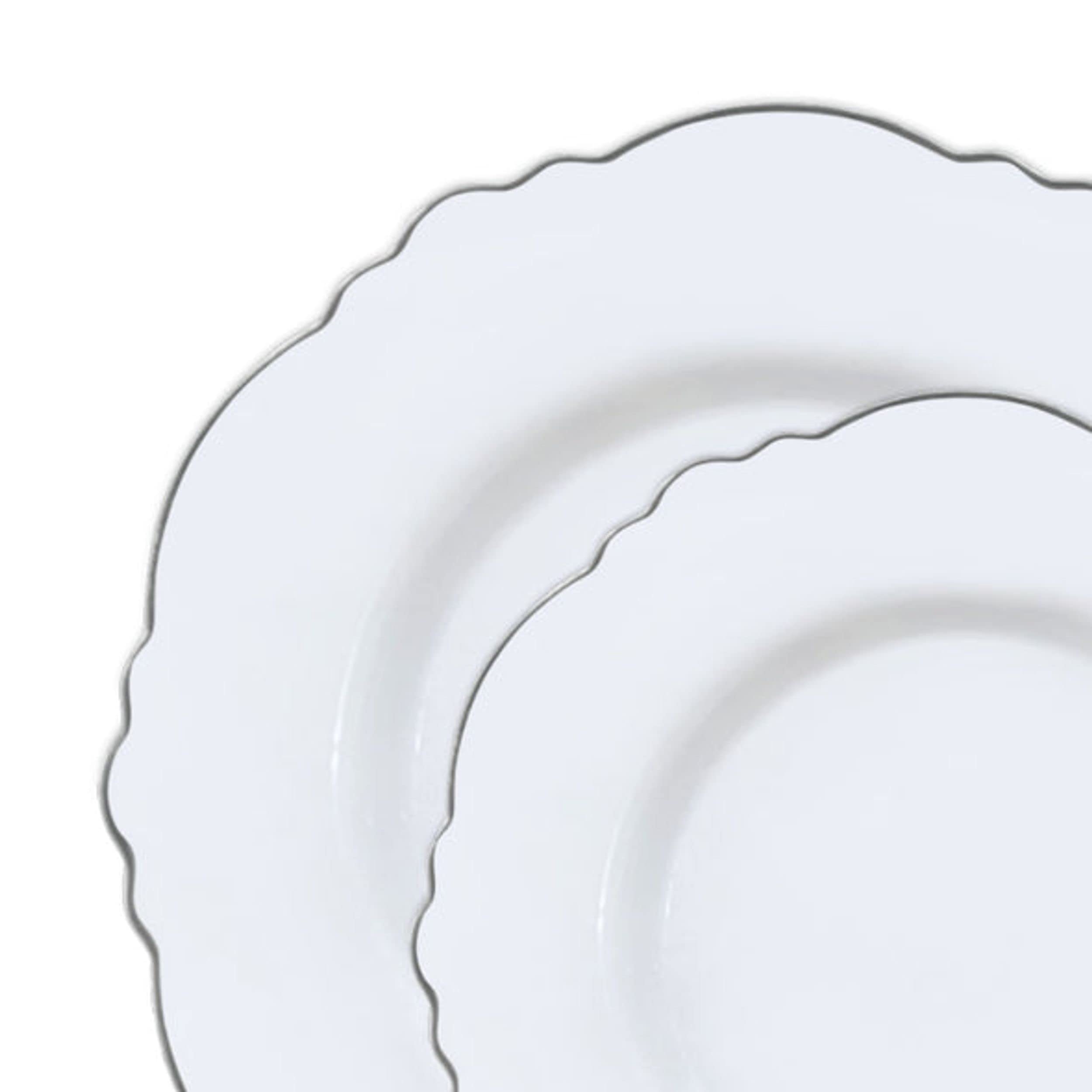 Elegant Heavy Duty Disposable Plastic Dinnerware Sets - Blossom Rim Design Plates for Wedding, Birthday Party & Special Events (White with Silver, 60-Piece Value Set) | Perfect for Outdoor Catering, Banquets & Large Gatherings