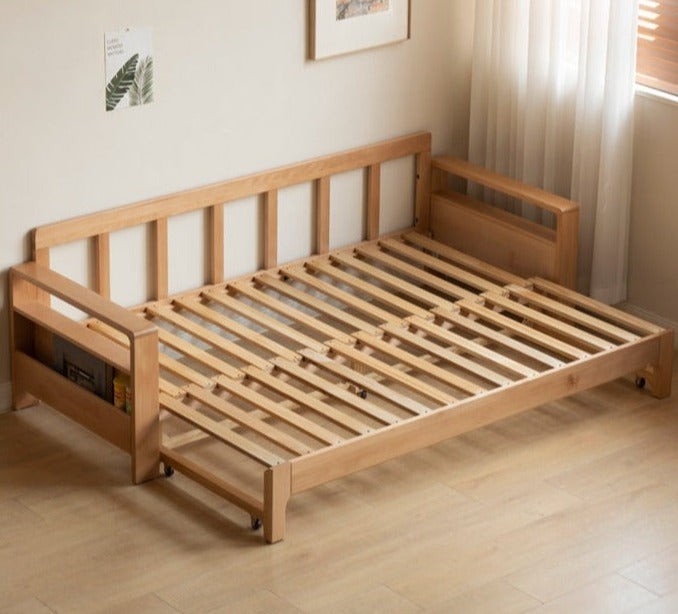 Solid Oak & Beech Wood Sleeper Sofa - Convertible Couch Bed for Living Room, Guest Room & Small Spaces - Durable & Stylish Furniture for Home & Office