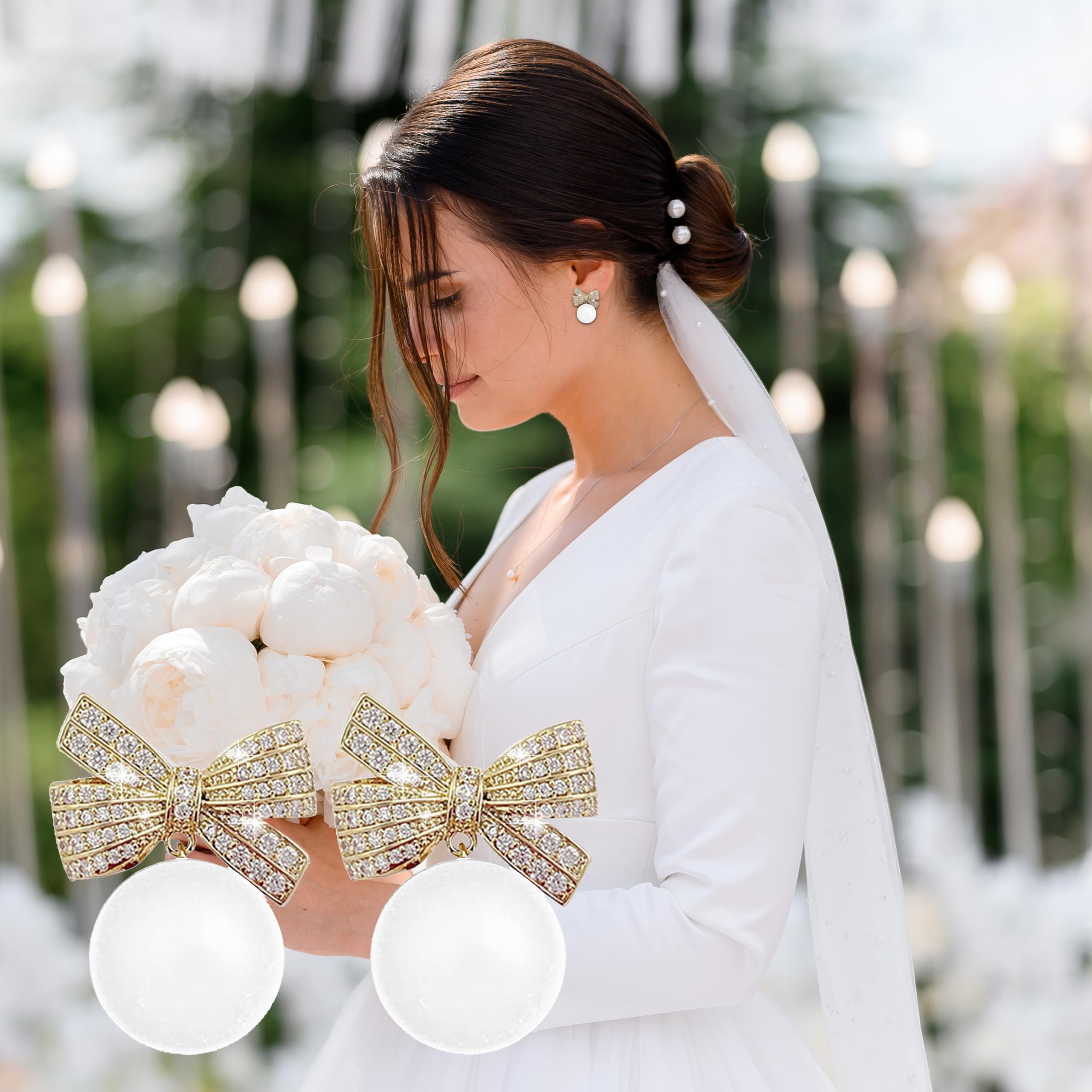 Trendy Rhinestone Bow Pearl Dangle Earrings for Women - Elegant Prom Wedding Party Jewelry, Valentine's Day Gifts for Her | Perfect for Date Nights, Bridal Showers & Special Occasions