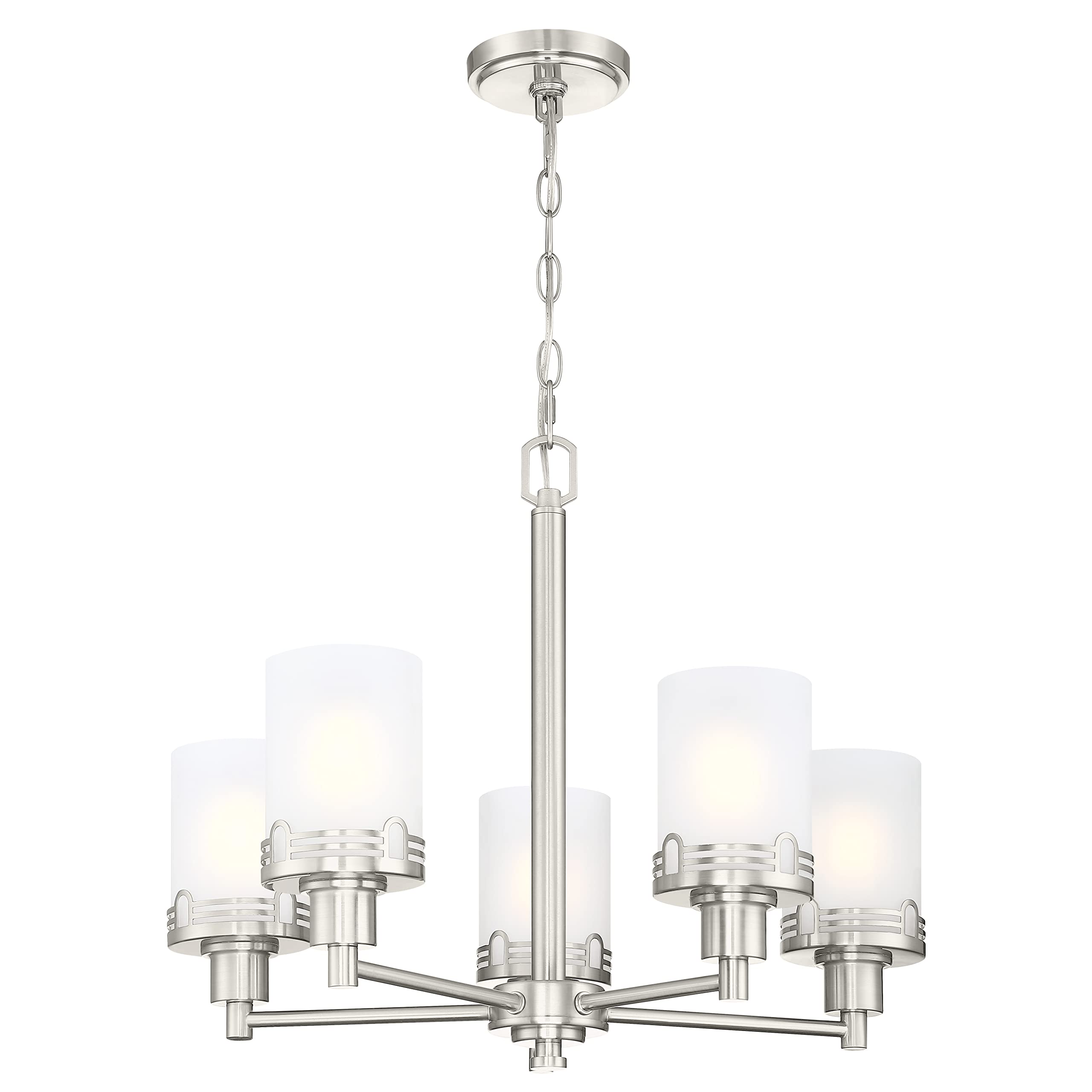 Doraimi 5-Light Modern Chandelier - Brushed Nickel Finish with Opal & Hollow Metal Shades - Elegant Ceiling Light Fixture for Dining Room, Living Room, Bedroom & Hallway Lighting