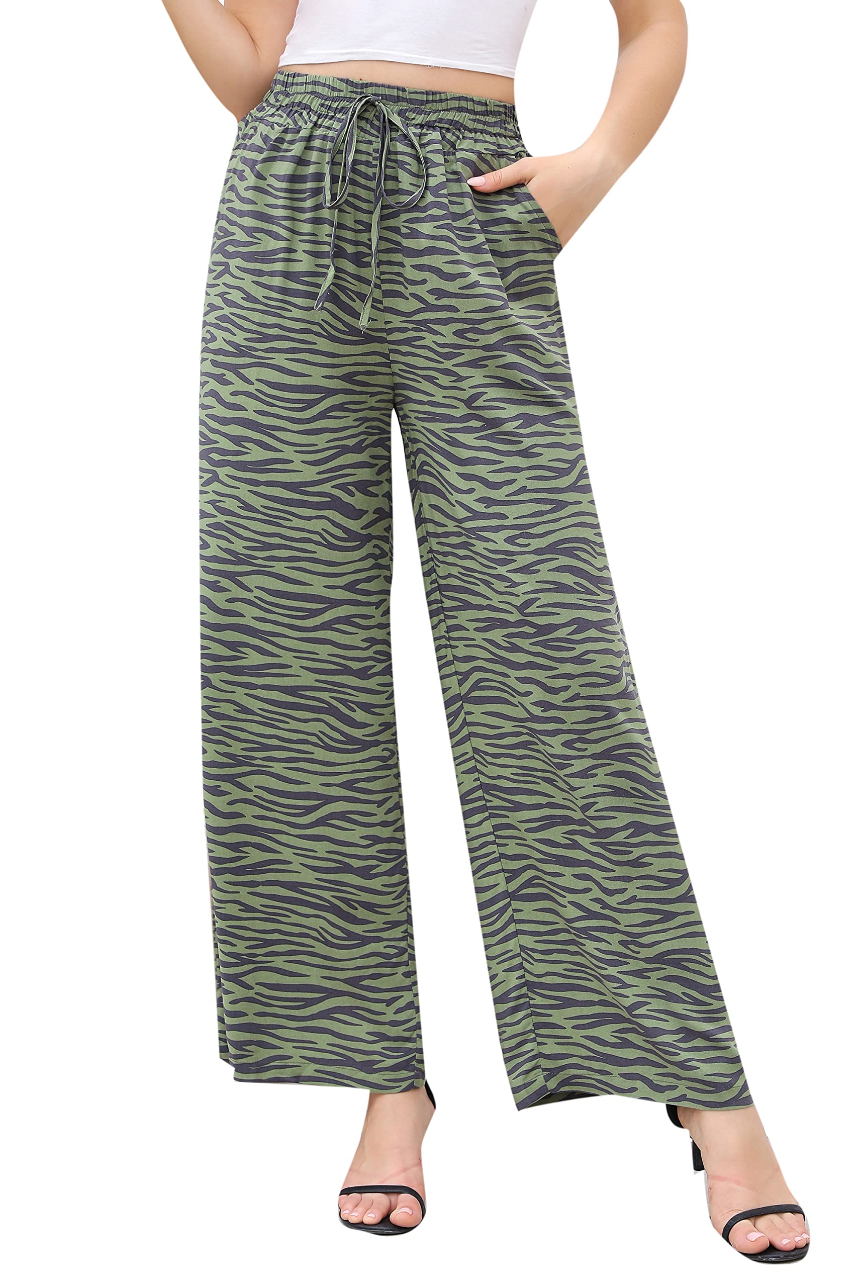 Women's Summer Wide Leg Elastic High Waist Printed Boho Hippie Palazzo Pants - Comfortable & Stylish Casual Wear for Beach, Vacation & Yoga