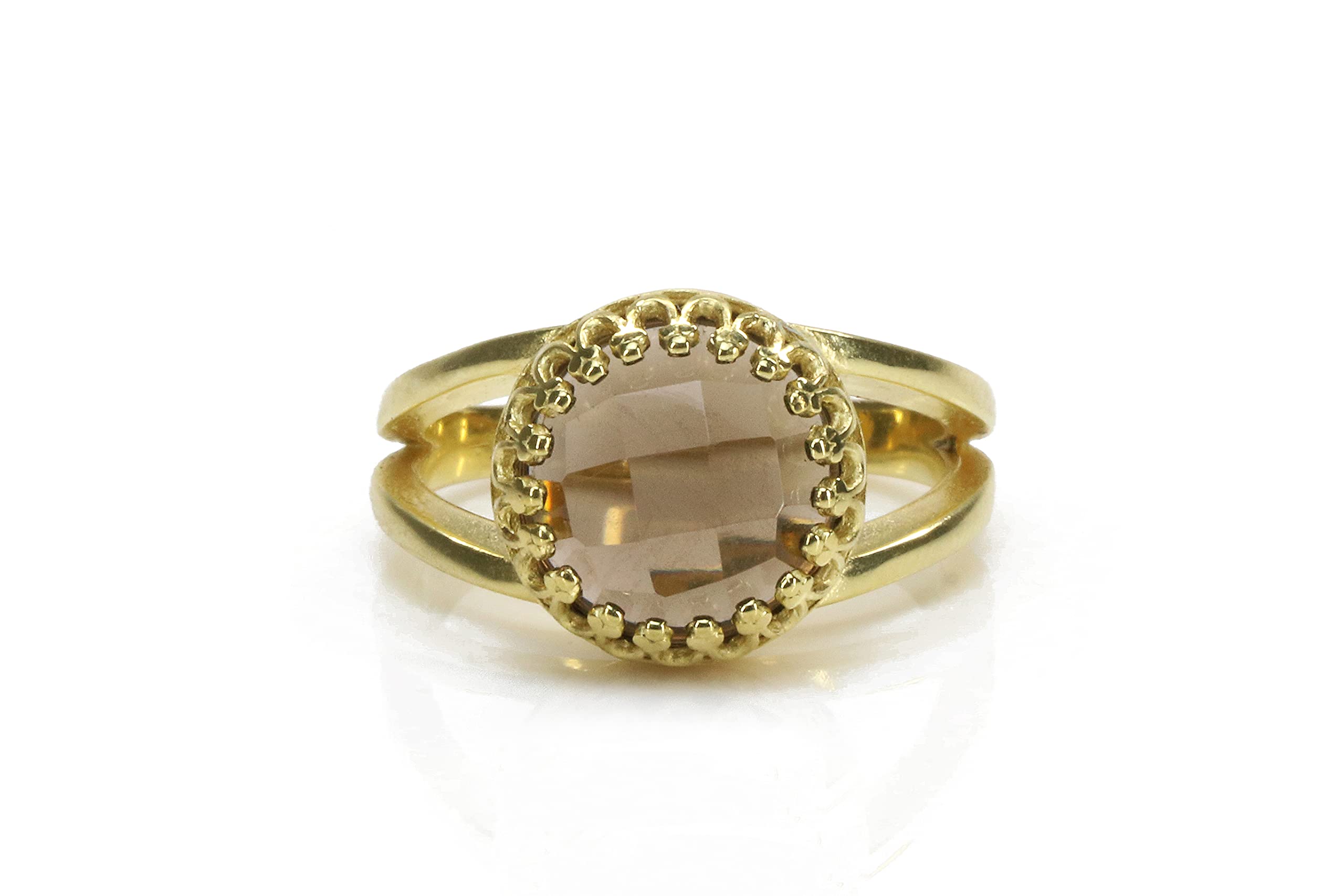 14K Gold-Filled Smoky Quartz Faceted Ring for Women - 10mm Handcrafted Double Band Jewelry - Perfect for Weddings, Parties & Everyday Wear - Gift Box Included
