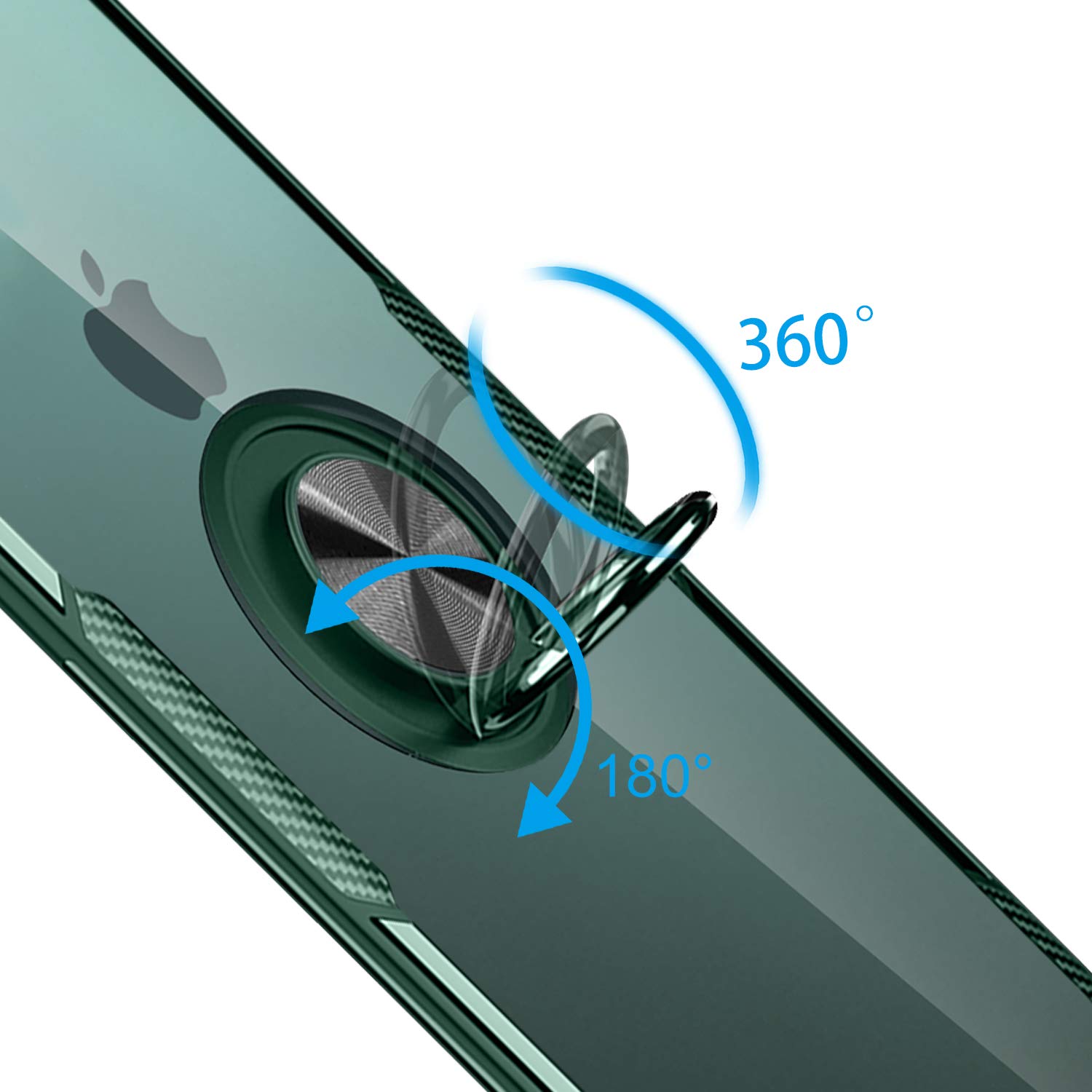 Samsung Galaxy Z Flip 5 Case - Carbon Fiber Clear Crystal Protective Cover with 360° Rotating Ring Holder & Kickstand (Dark Green) - Perfect for Daily Use, Travel & Hands-Free Viewing
