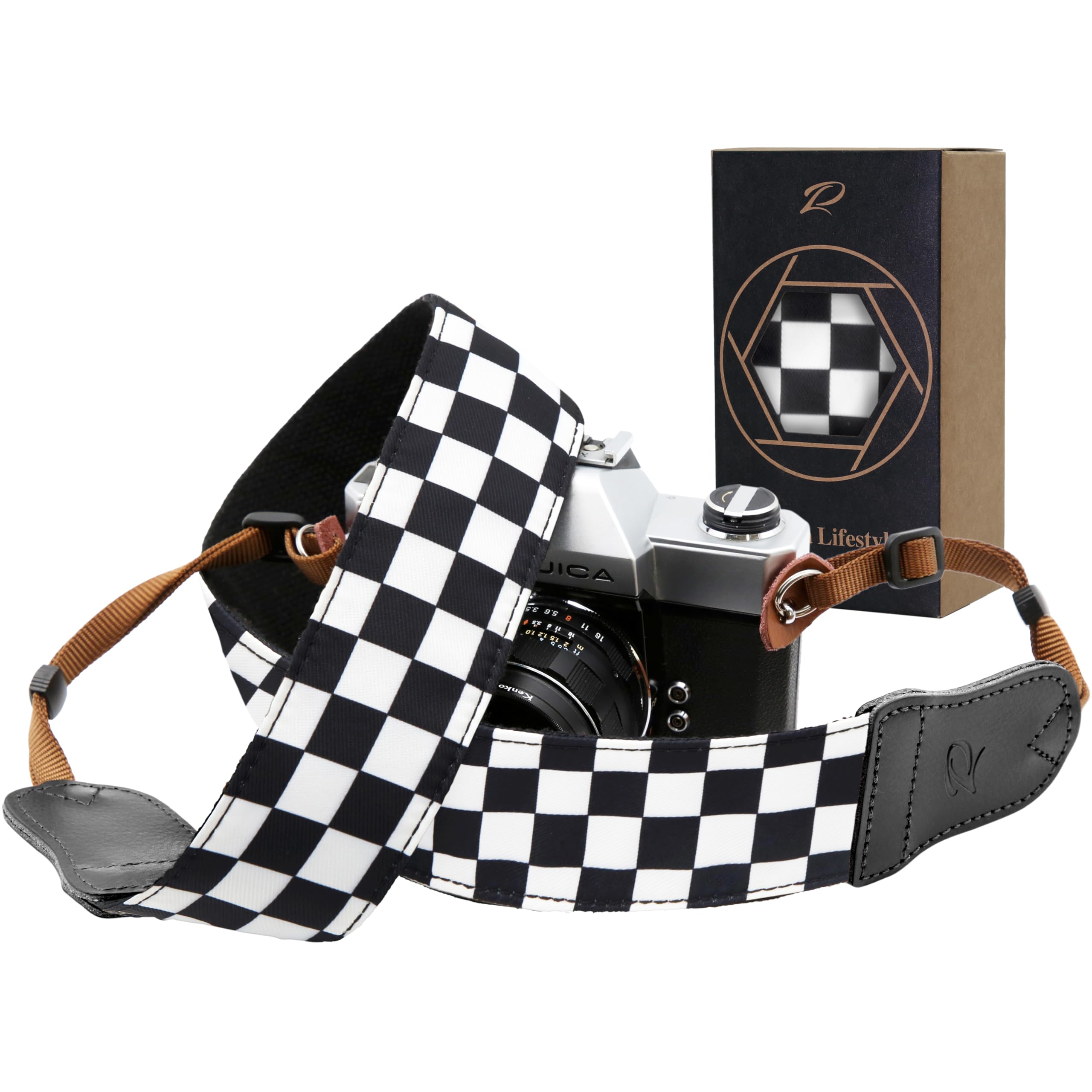 **Padwa Lifestyle Black & White Plaid Camera Strap – 2
