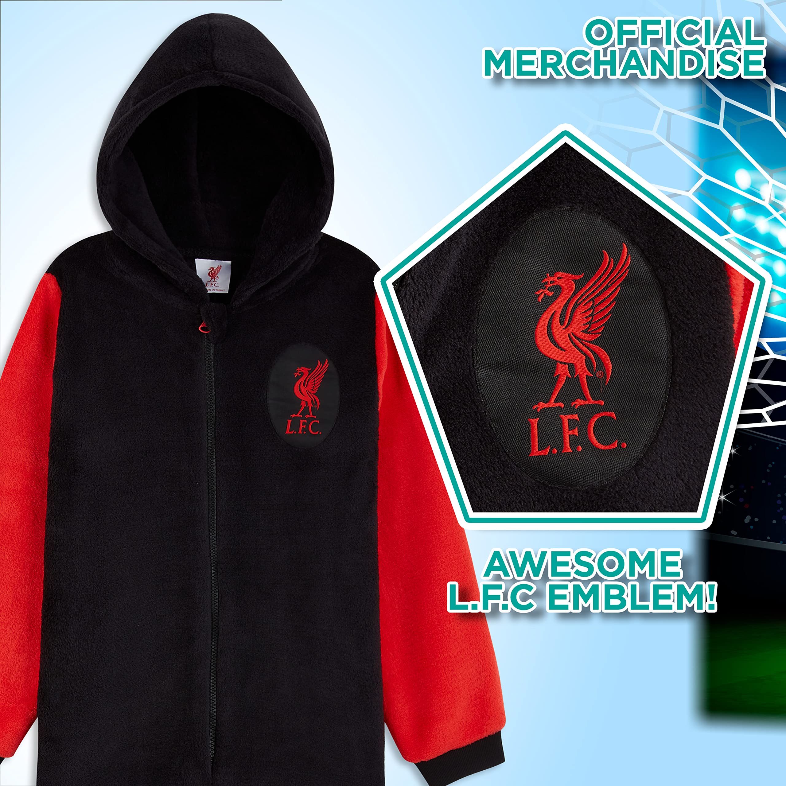 Liverpool FC Boys Fleece Pajamas - Soft Hooded Sleepsuit for Kids' Bedtime