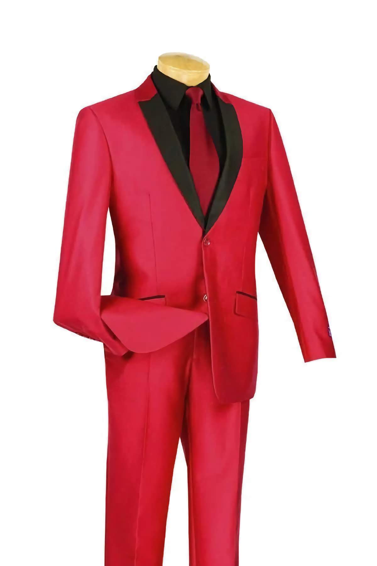 Red Slim Fit Shiny Sharkskin Men's 2 Piece Suit | Formal Business Attire | Perfect for Weddings, Prom & Office Wear