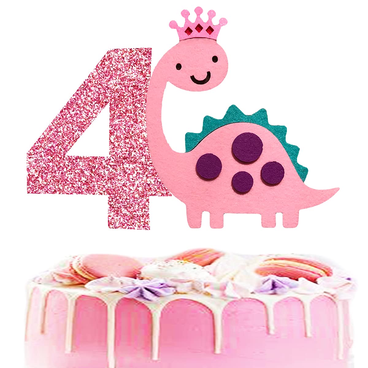 Pink Four Rex Dinosaur Cake Topper for 4th Birthday Party Decorations - Dinosaur Themed Cake Decor for Girls - Perfect for Birthday Cakes, Cupcakes, and Dessert Tables