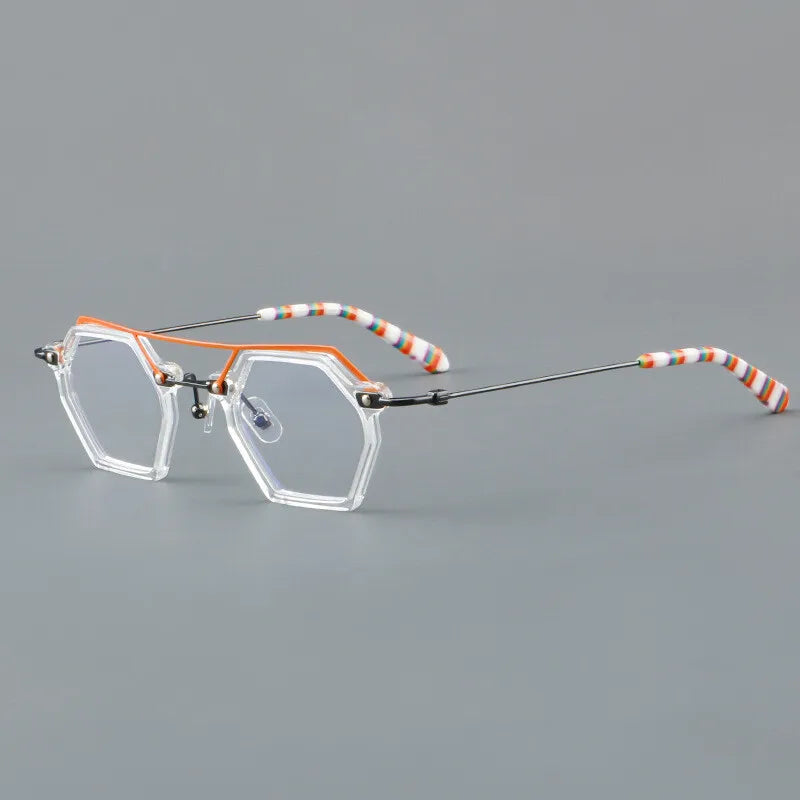 CCspace Unisex Full Rim Polygon Double Bridge Acetate Alloy Eyeglasses 3812 - Stylish & Durable Frame for Men & Women - Perfect for Work, Reading & Fashion Accessories