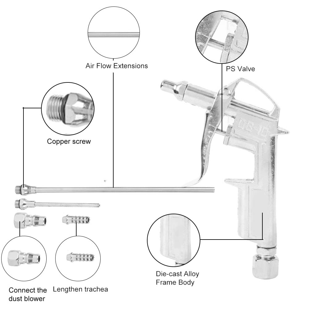 DG-10 Adjustable Pneumatic Air Nozzle Blow Gun - Aluminum Alloy Dust Cleaning Tool for Motorcycle Repair, Workshop & Industrial Cleaning (High-Pressure Air Duster for Auto Maintenance, Electronics, HVAC Systems)