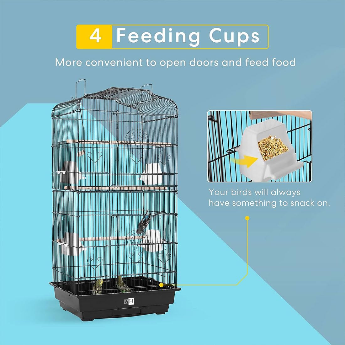 VIVOHOME 64 Inch Large Bird Cage with Play Top & Wheels - Spacious Home for Parrots, Conures, Lovebirds, Cockatiels, Parakeets - Perfect for Playtime & Training in Living Room or Patio