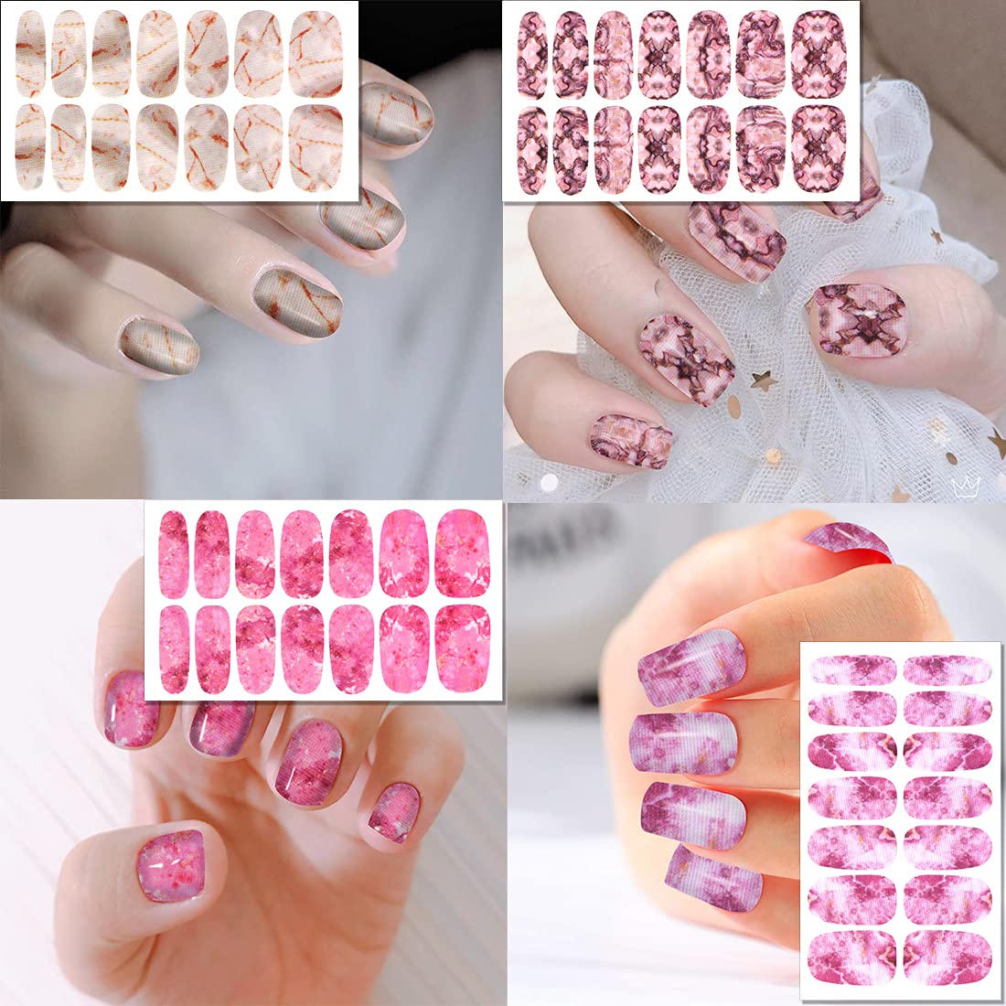 30 Sheets Gradient Color Marbled Nail Polish Strips - Self-Adhesive Press On Nail Stickers with Nail File - Full Nail Wraps for Women - Perfect for Nail Art, Parties, Weddings & Daily Manicures