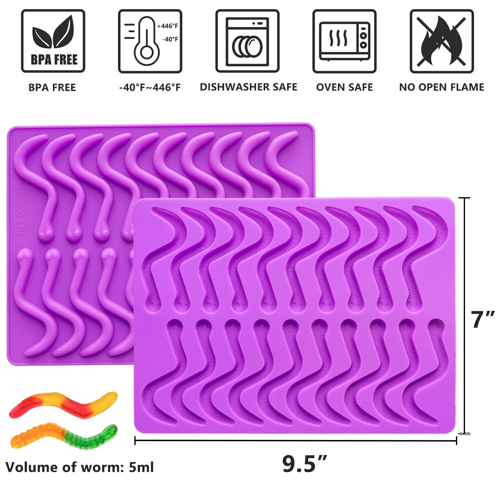 Non-Stick Silicone Gummy Worm Molds - BPA Free Candy Making Kit for Kids with Droppers & Brush - Perfect for DIY Fruit Snacks & Party Treats