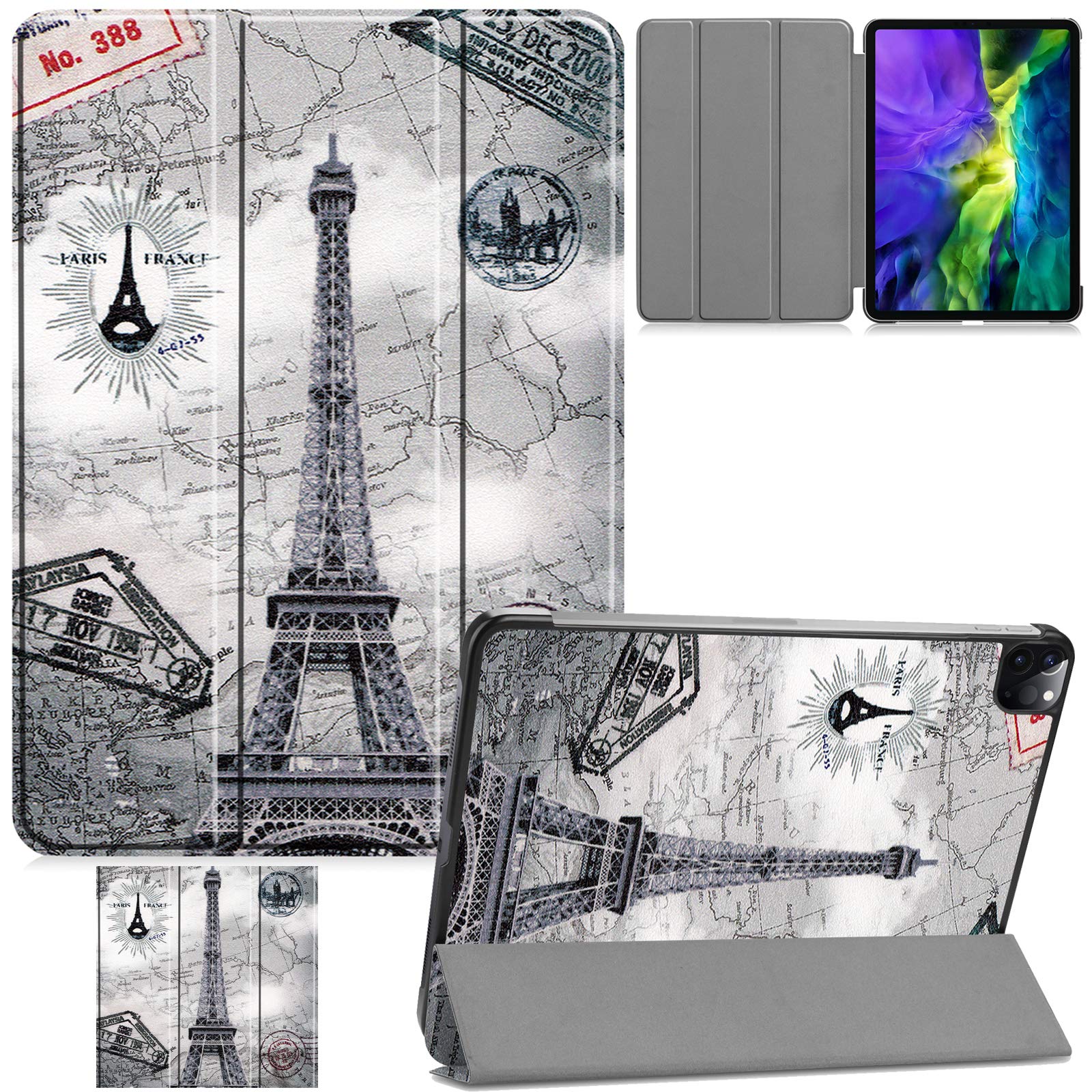Slim Tri-Fold Stand Case for iPad Pro 11 Inch (3rd/2nd Gen 2021/2020) - Auto Sleep/Wake, Apple Pencil Charging & Pairing, Protective Cover | Perfect for Work, Travel & Home Use (Retro Tower Design)