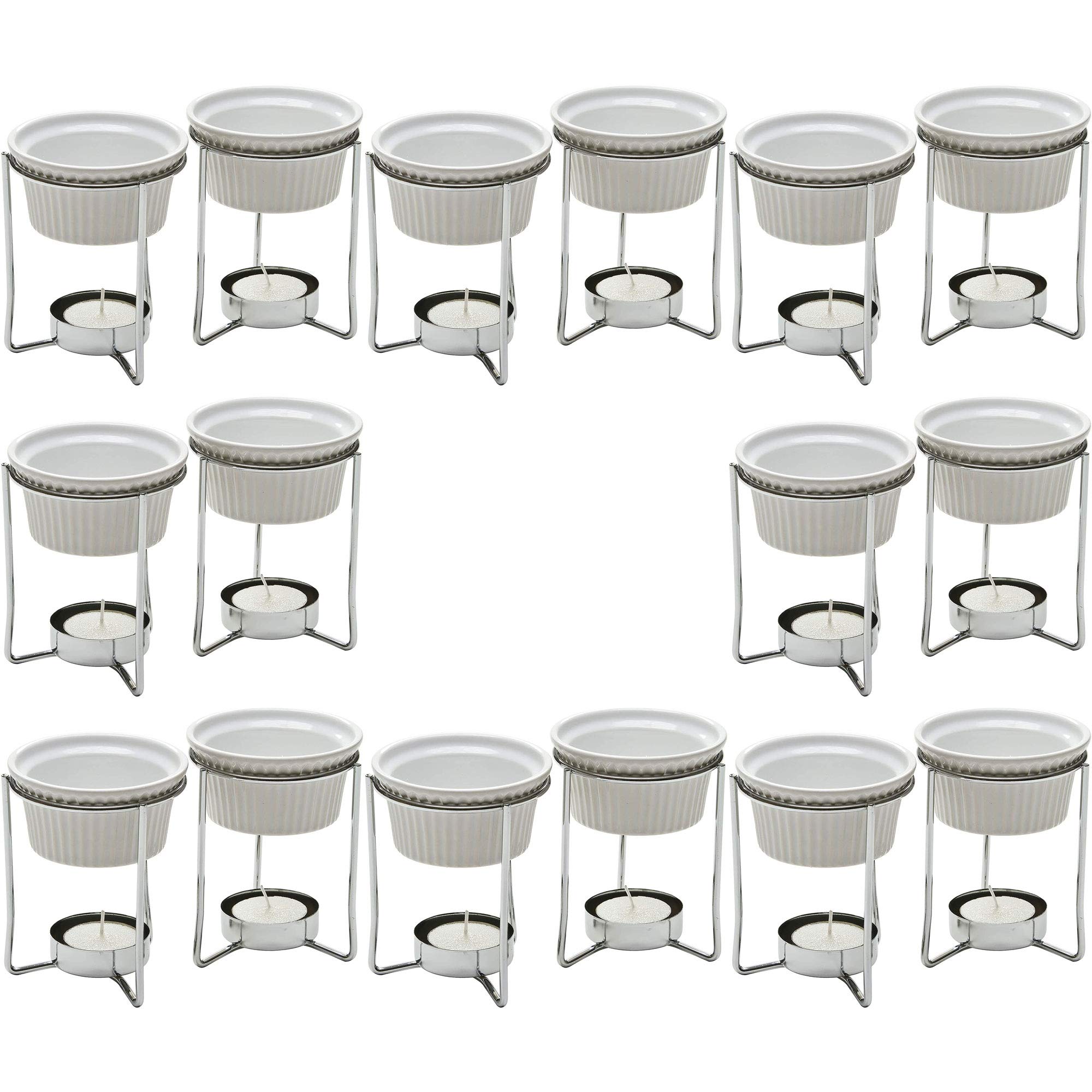 5-Ounce White Ceramic Butter Warmer Fondue Set with Stand, Candles & Cups - 8-Piece Kit for Home, Party & Romantic Dinner