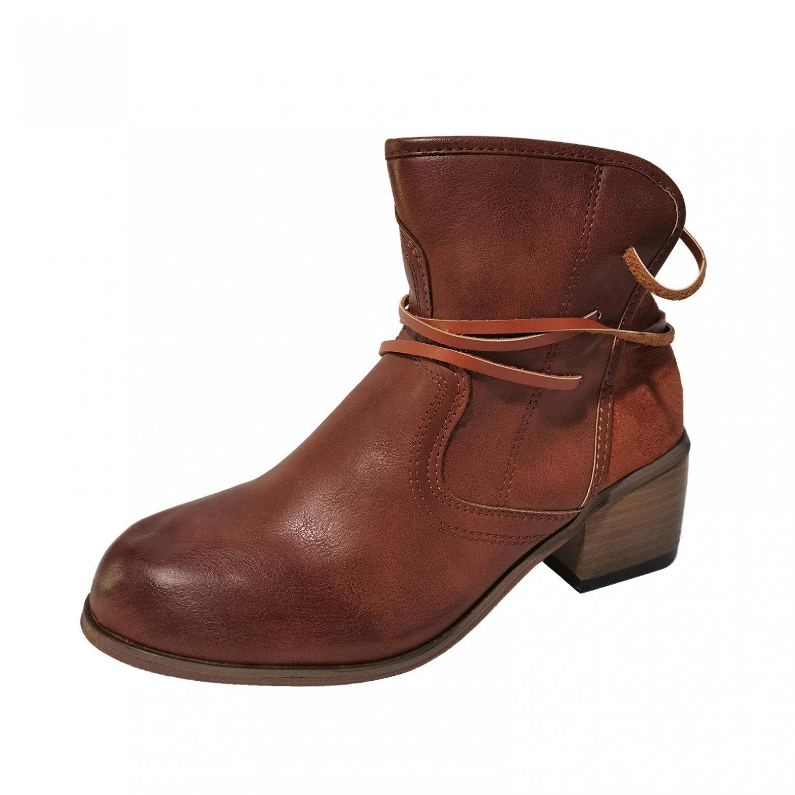 Women's Winter Fashion Boots with Square Heel & Round Toe - Vintage Lace-Up Ankle Boots for Casual Outfits & Cold Weather Wear