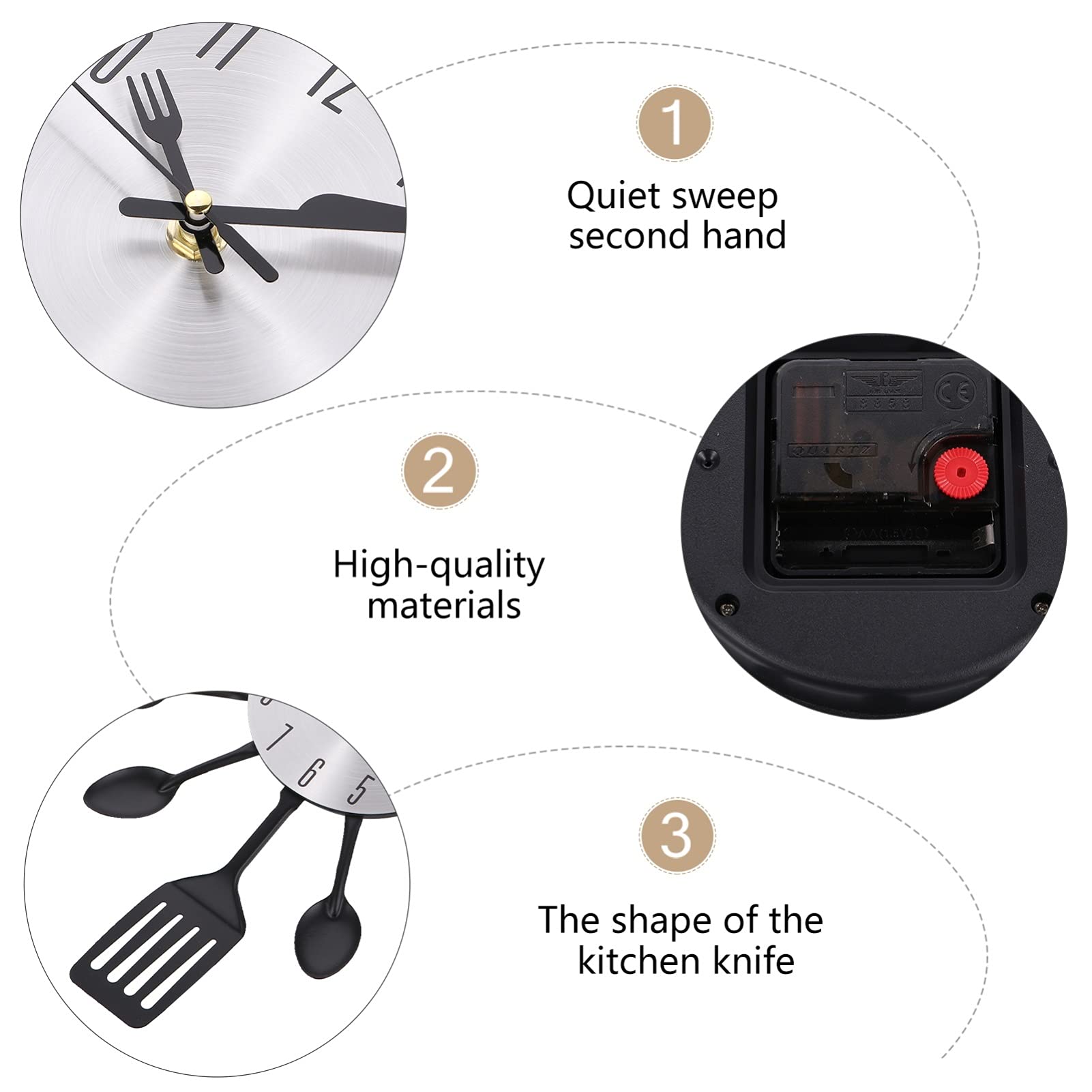 Rustic 3D Removable Kitchen Wall Clock with Forks and Spoons - Unique Cutlery Design for Home & Room Decoration - Perfect for Farmhouse, Dining Room, or Kitchen Wall Decor